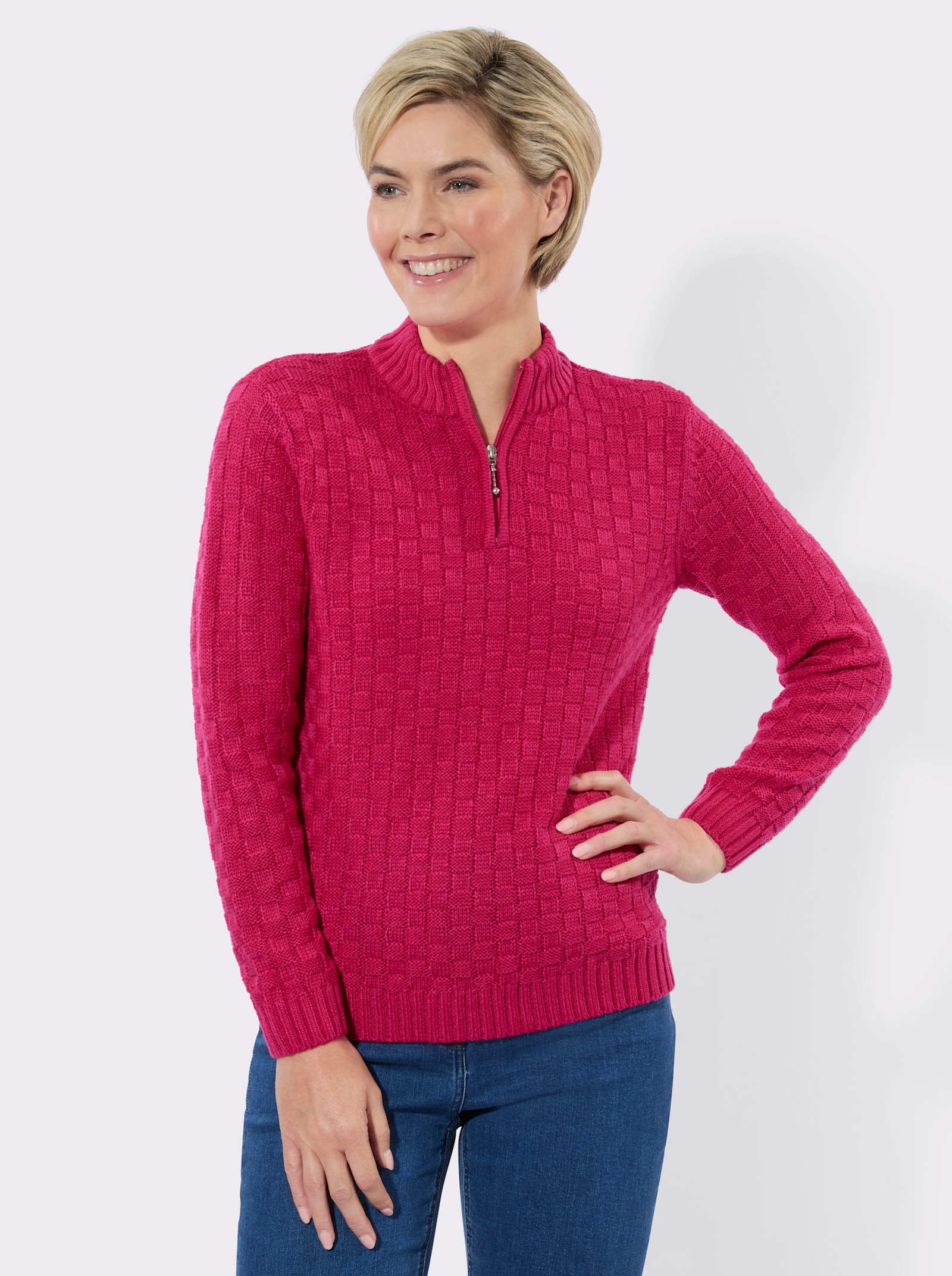 Strickpullover mit Stehkragen - pink