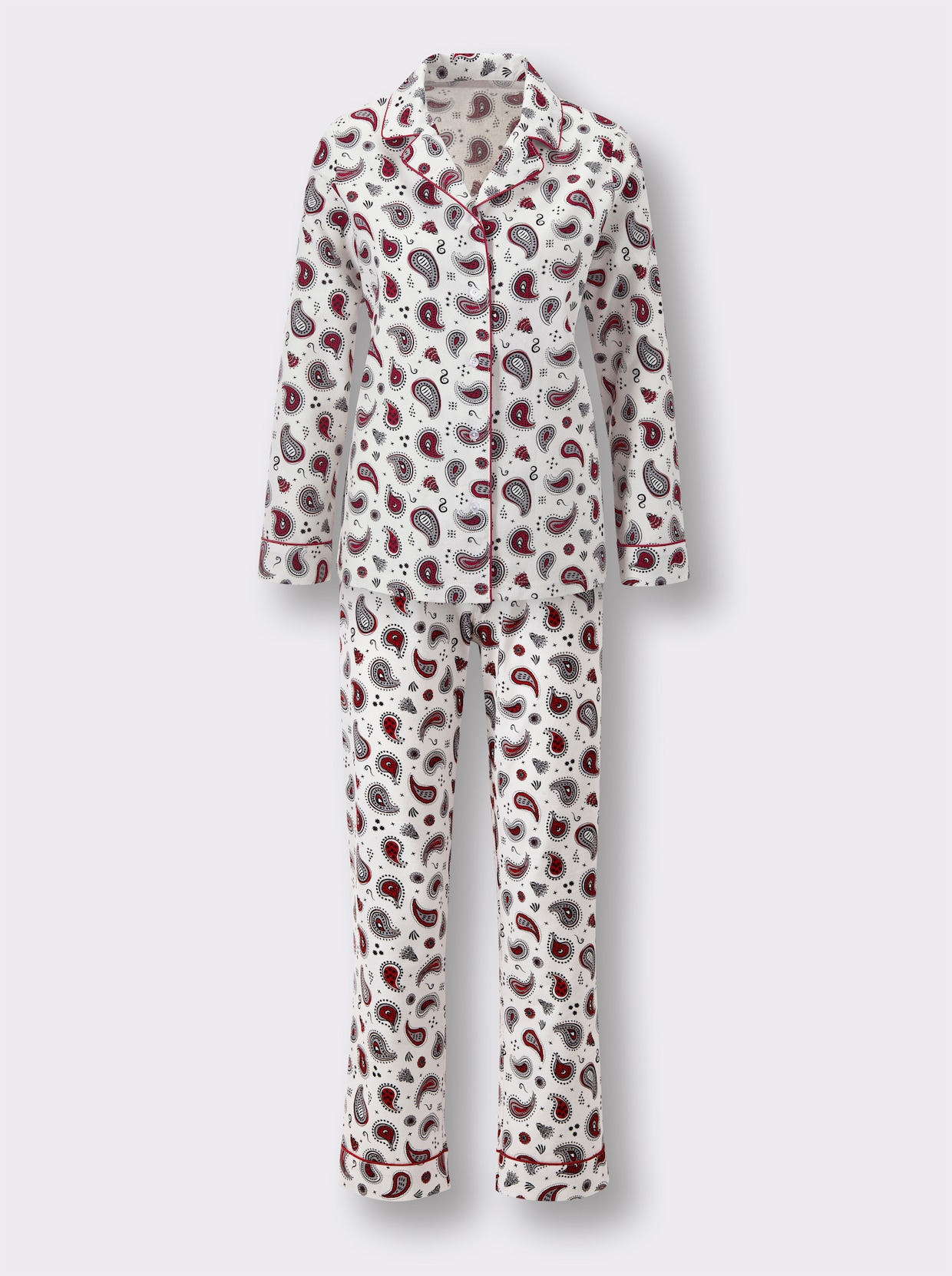 wäschepur Pyjama - ecru-rot-bedruckt