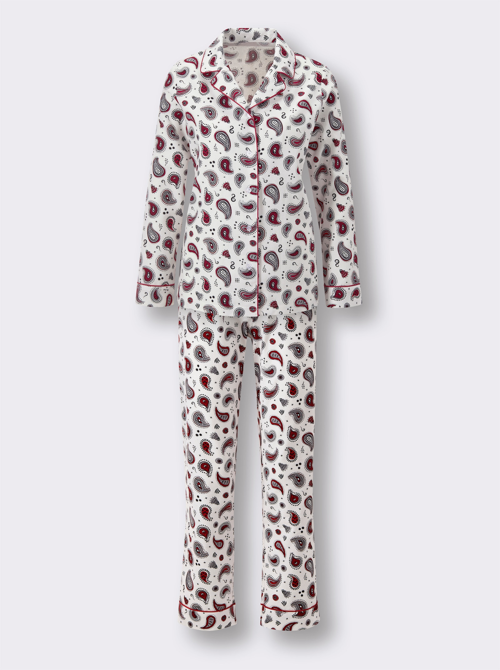 wäschepur Pyjama mit Paisley-Print - ecru-rot-bedruckt