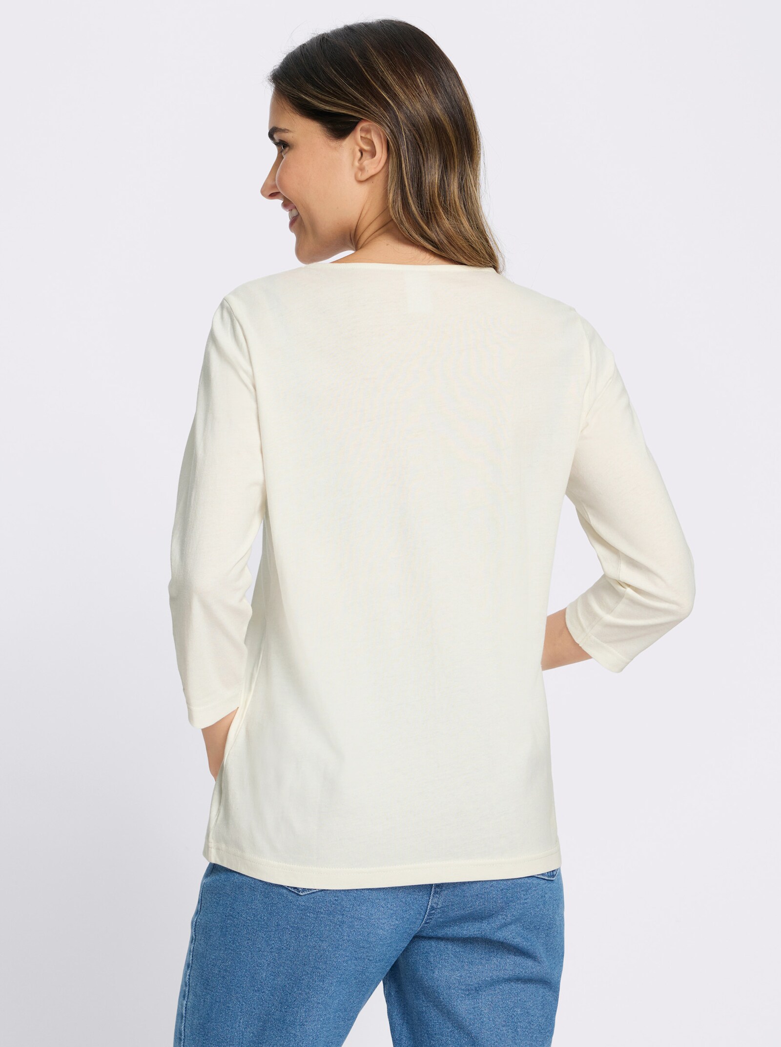 3/4-Arm-Shirt mit platziertem Druck - ecru-flamingo