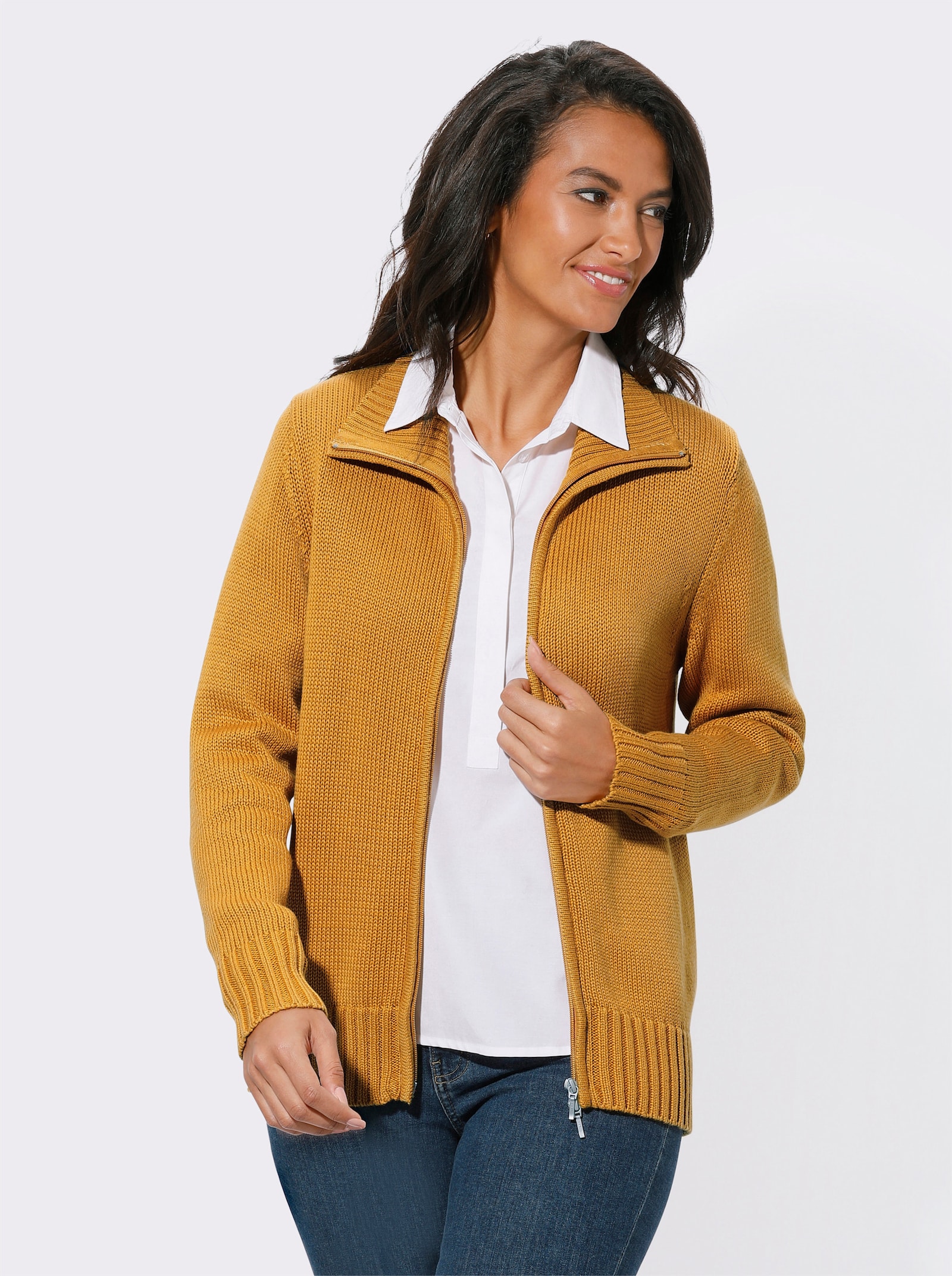 Veste en tricot avec glissière double sens - jaune maïs