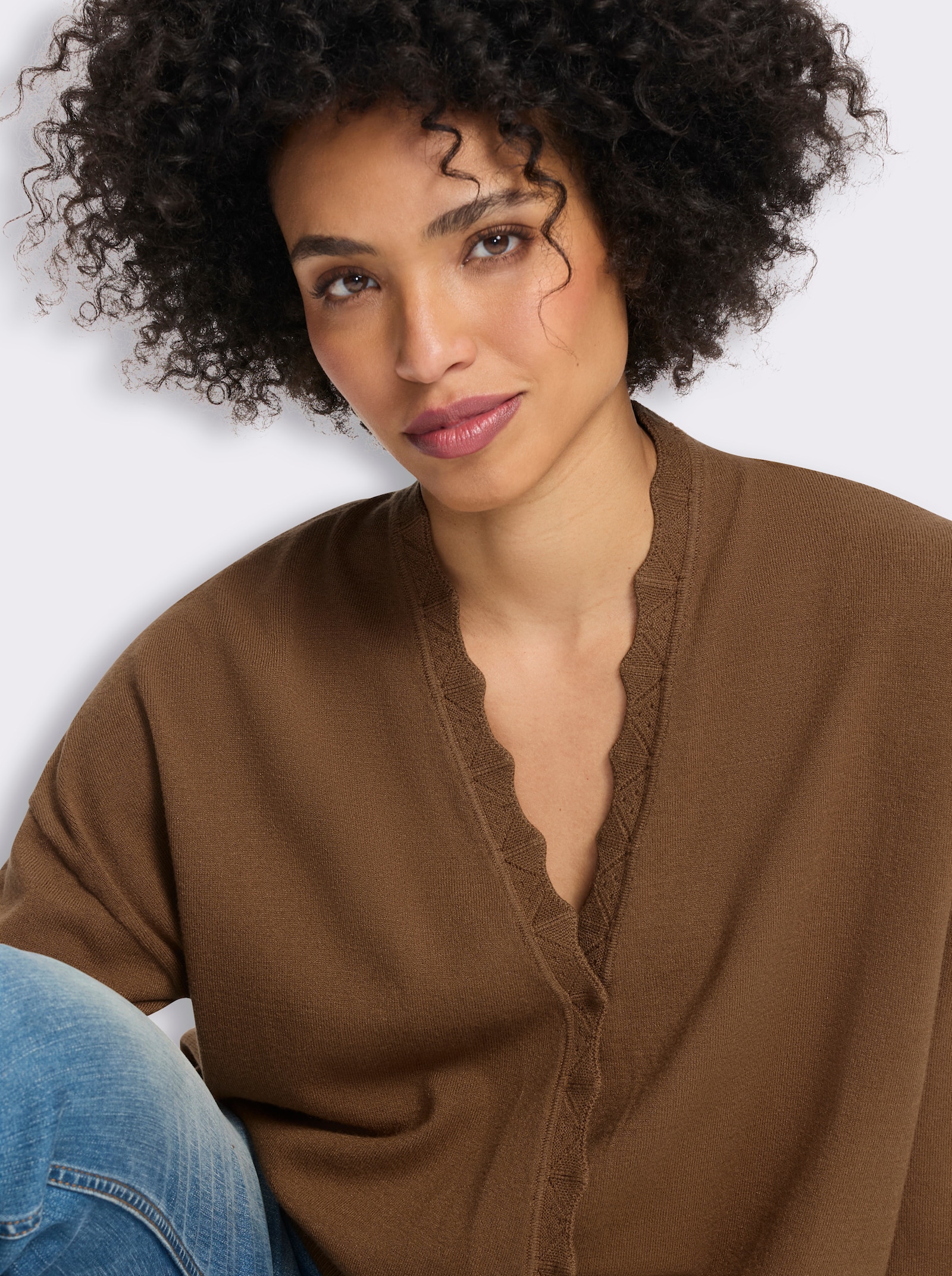 heine Feinstrickpullover in Wickel-Optik - braun