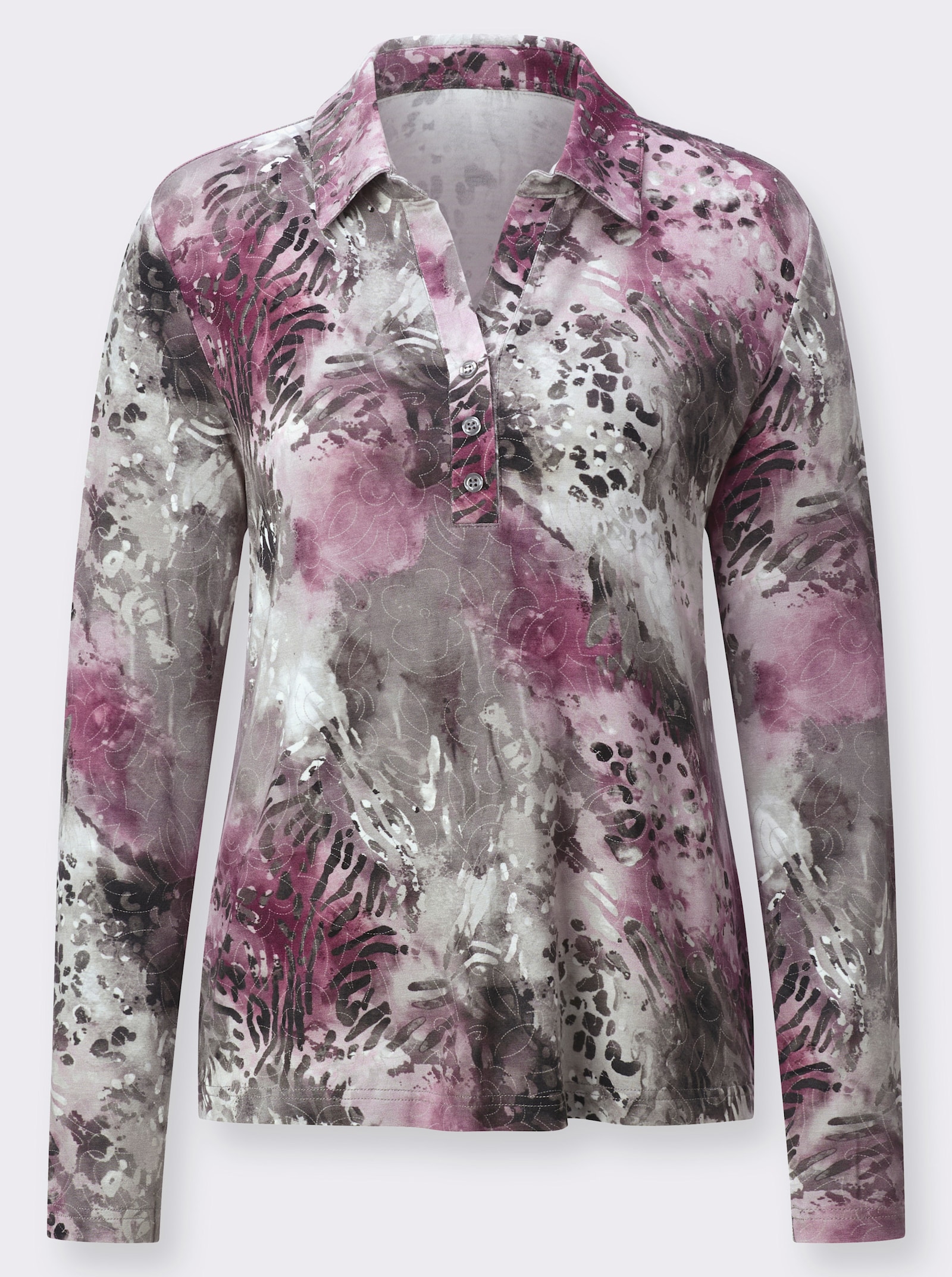 Poloshirt in Viskose-Qualität - steingrau-mauve-bedruckt