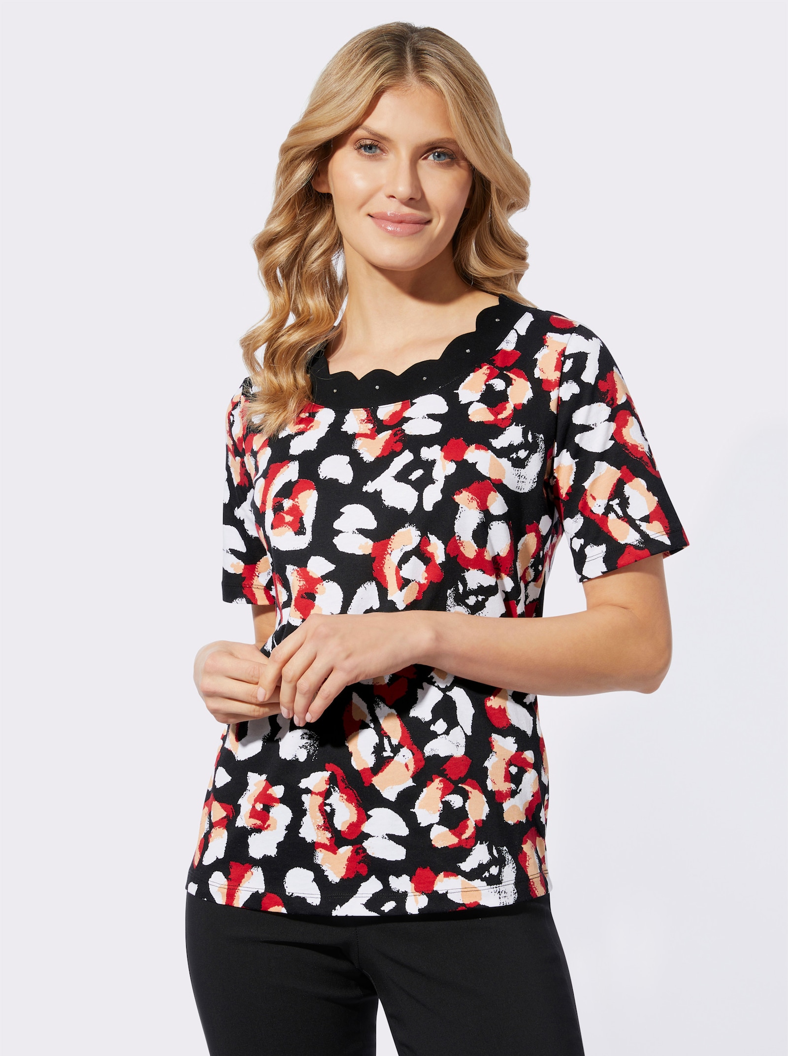 Tričko s krátkým rukávem a zvířecím vzorem - černá-červená-potisk