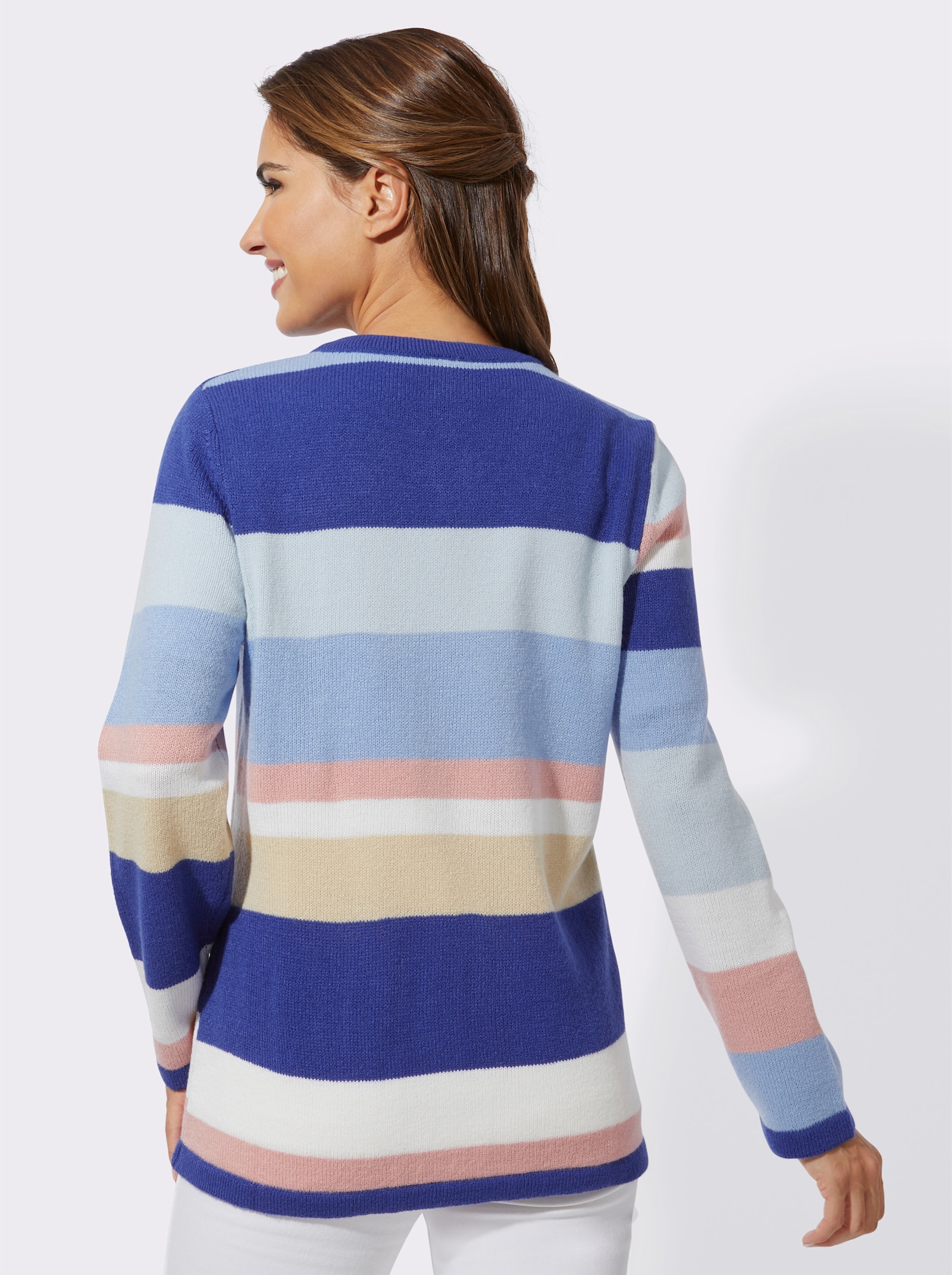 Vest van jacquard met ritssluiting - ecru/koningsblauw gedessineerd