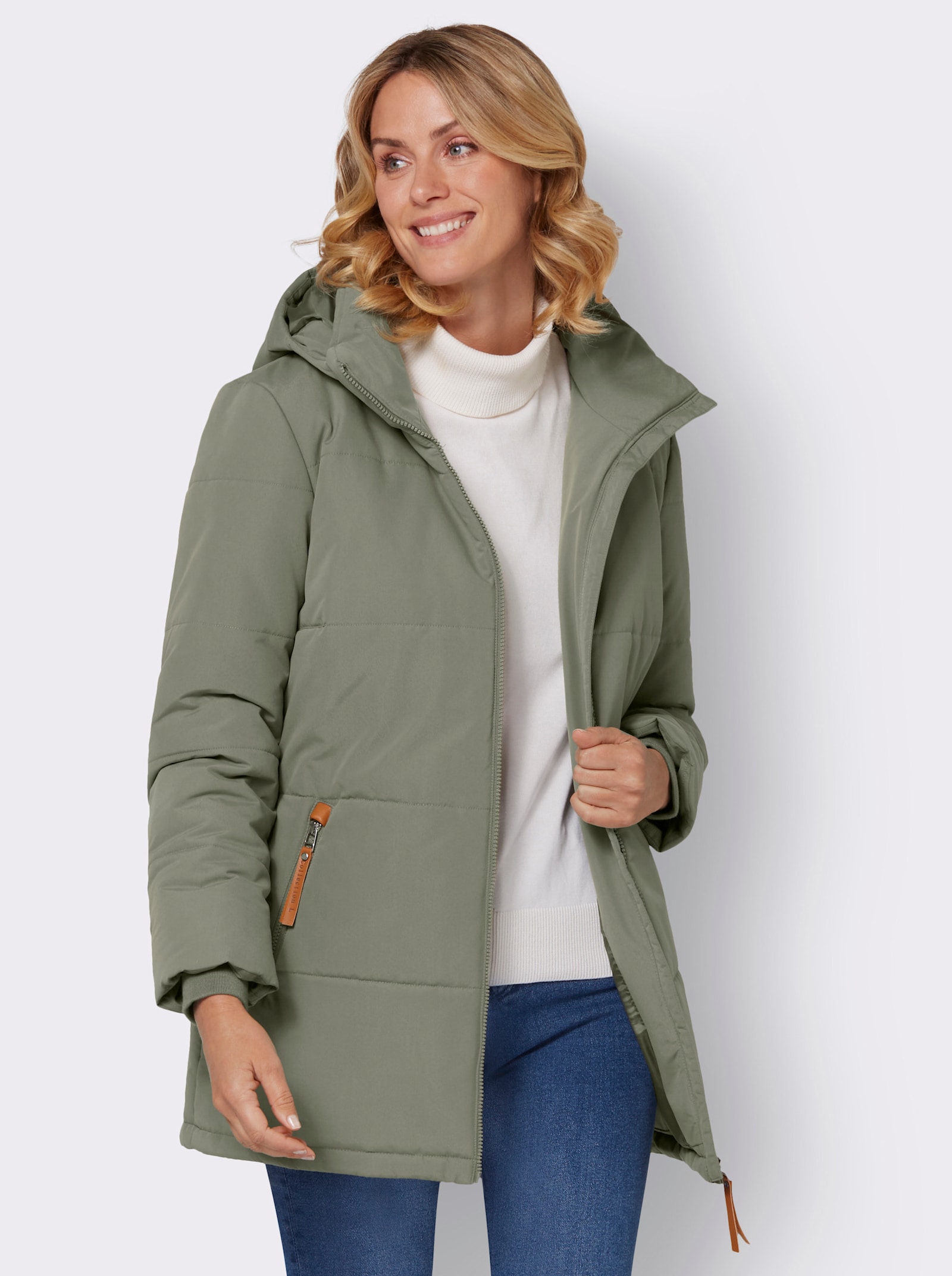 Outdoorjacke mit abnehmbarer Kapuze und Jersey-Bündchen - khaki