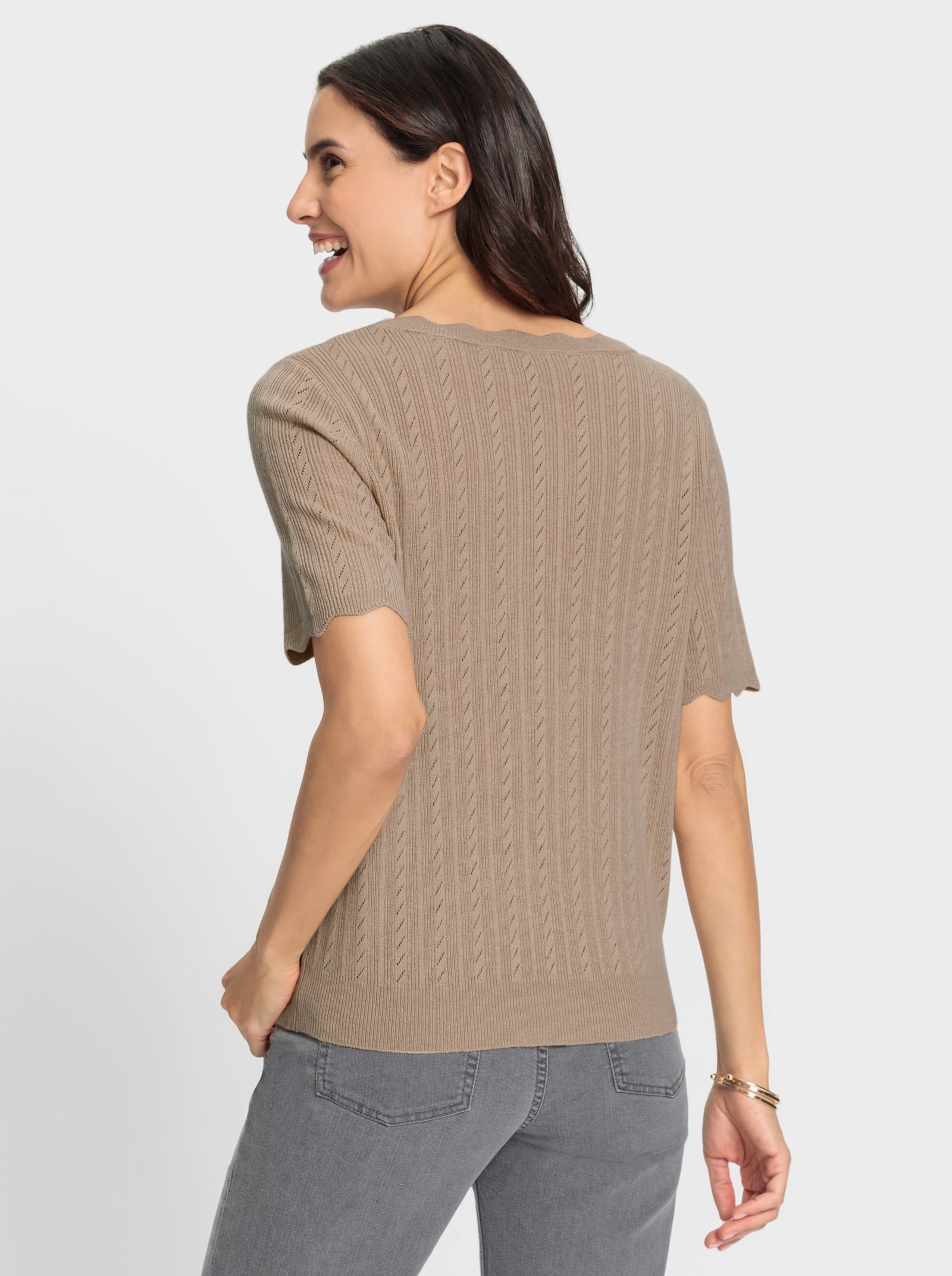 Kurzarmpullover im hochwertigen Garnmix - beige