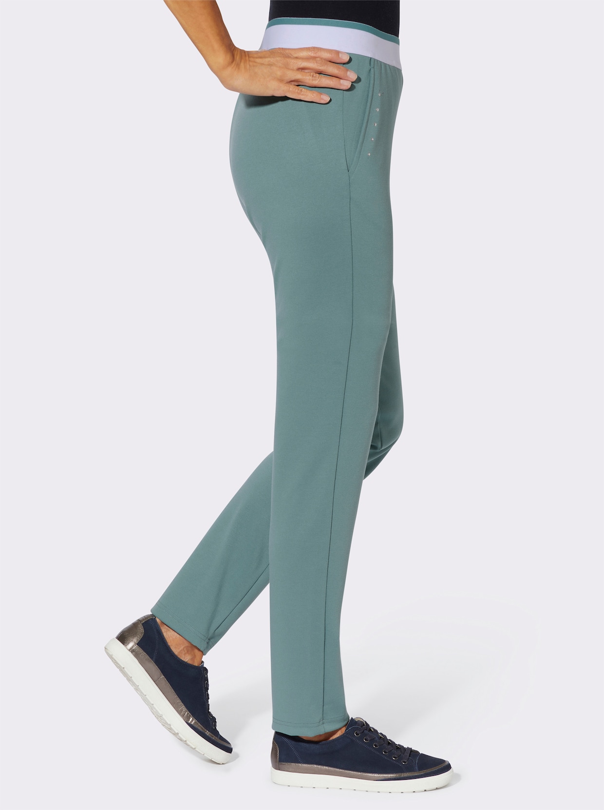 Sweatbroek met gestreepte comfortband rondom - jade