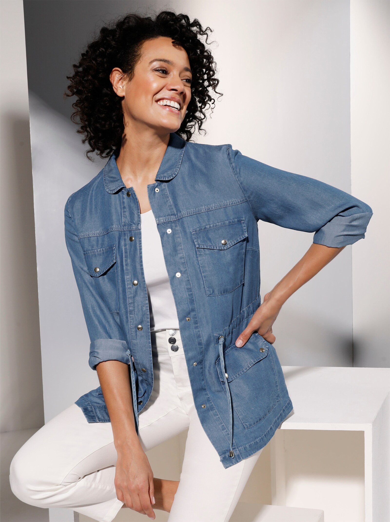 CREATION L PREMIUM Blusenblazer aus reinem Lyocell - blue-stone-washed