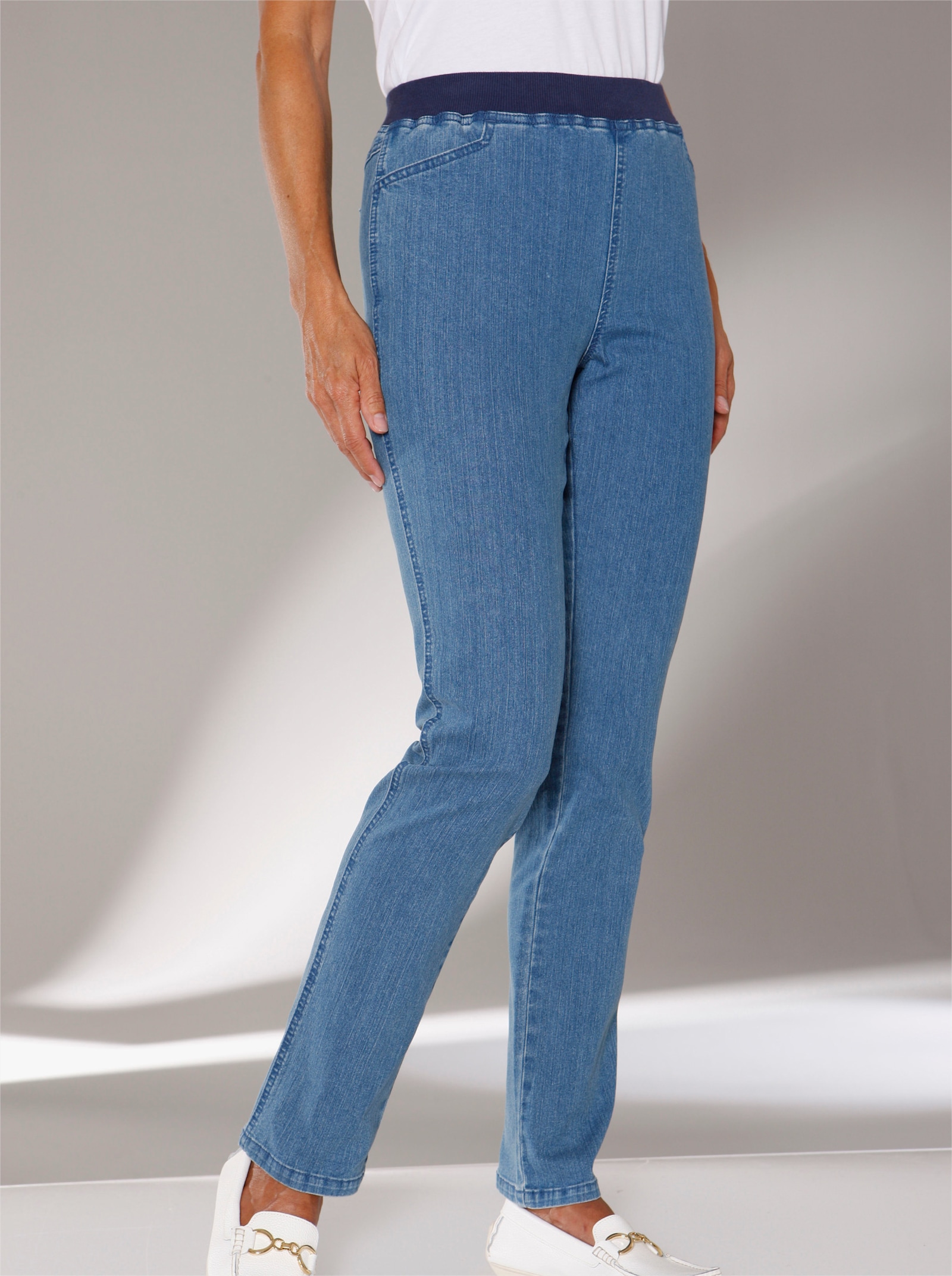 Stretchjeans met comfortband rondom - blue-bleached