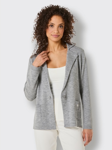 CREATION L PREMIUM Strickjacke mit 1-Knopf-Verschluss - steingrau-meliert