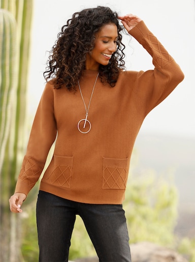 heine Feinstrickpullover mit Taschen - cognac