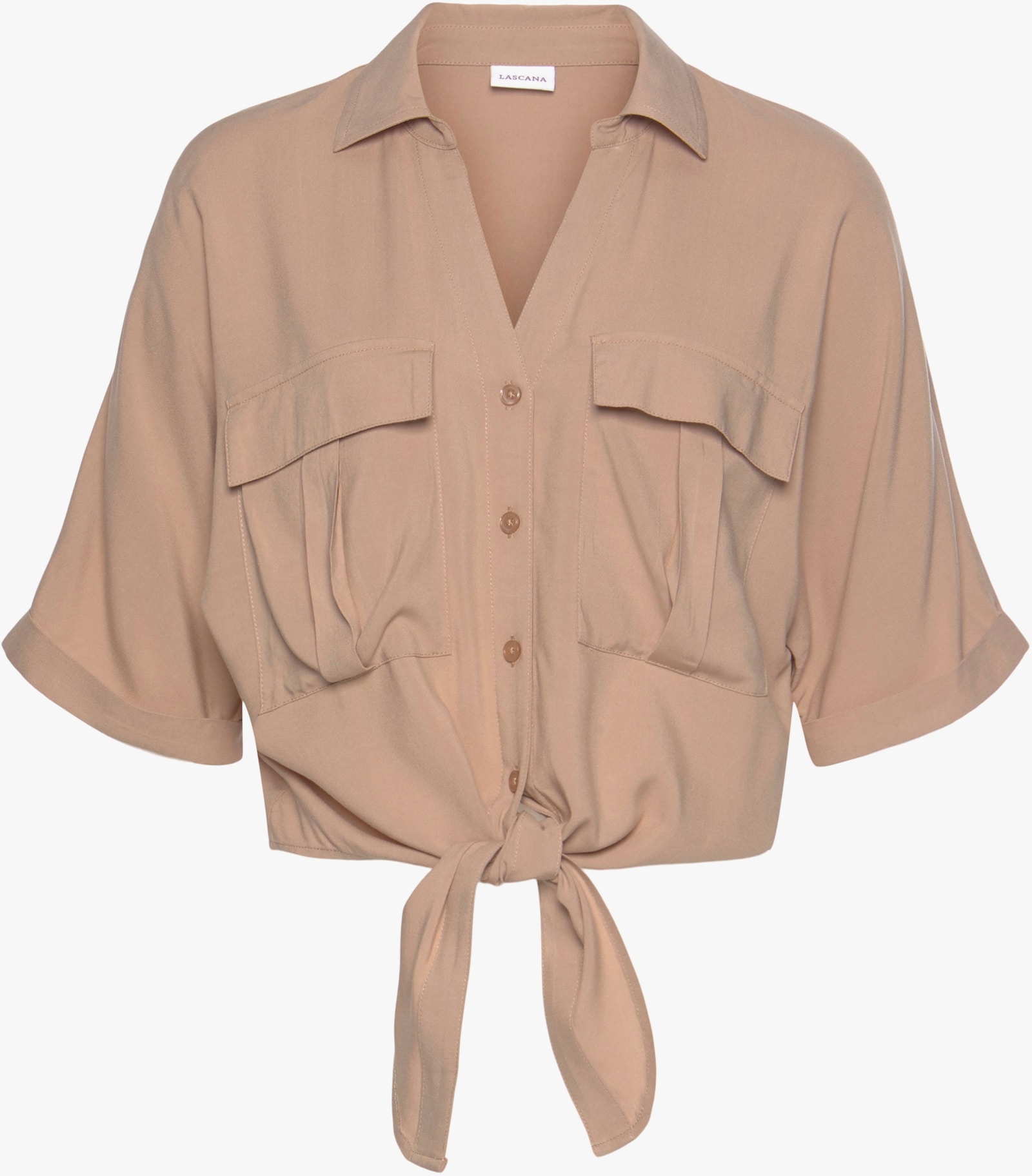 LASCANA Kurzarmbluse - camelfarben