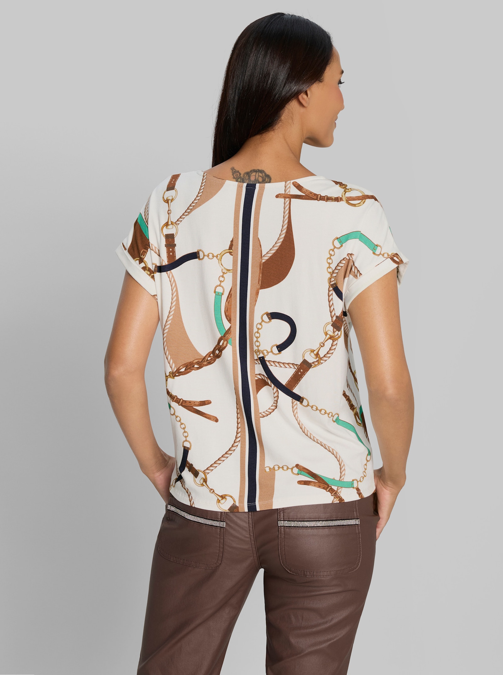 heine Kurzarmshirt mit Ketten-Print - ecru-marine-bedruckt