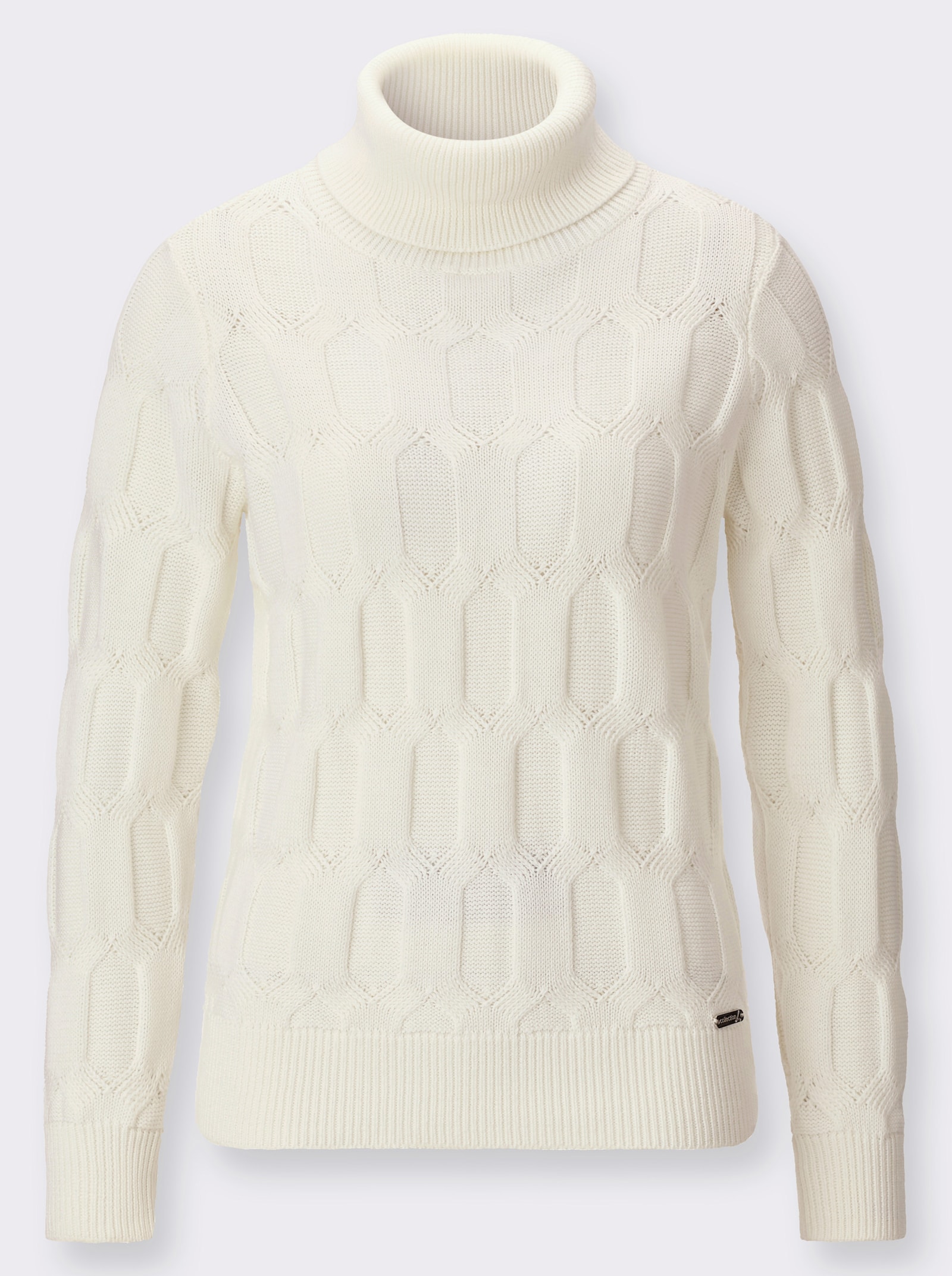  Rollkragenpullover mit Strickmuster - ecru