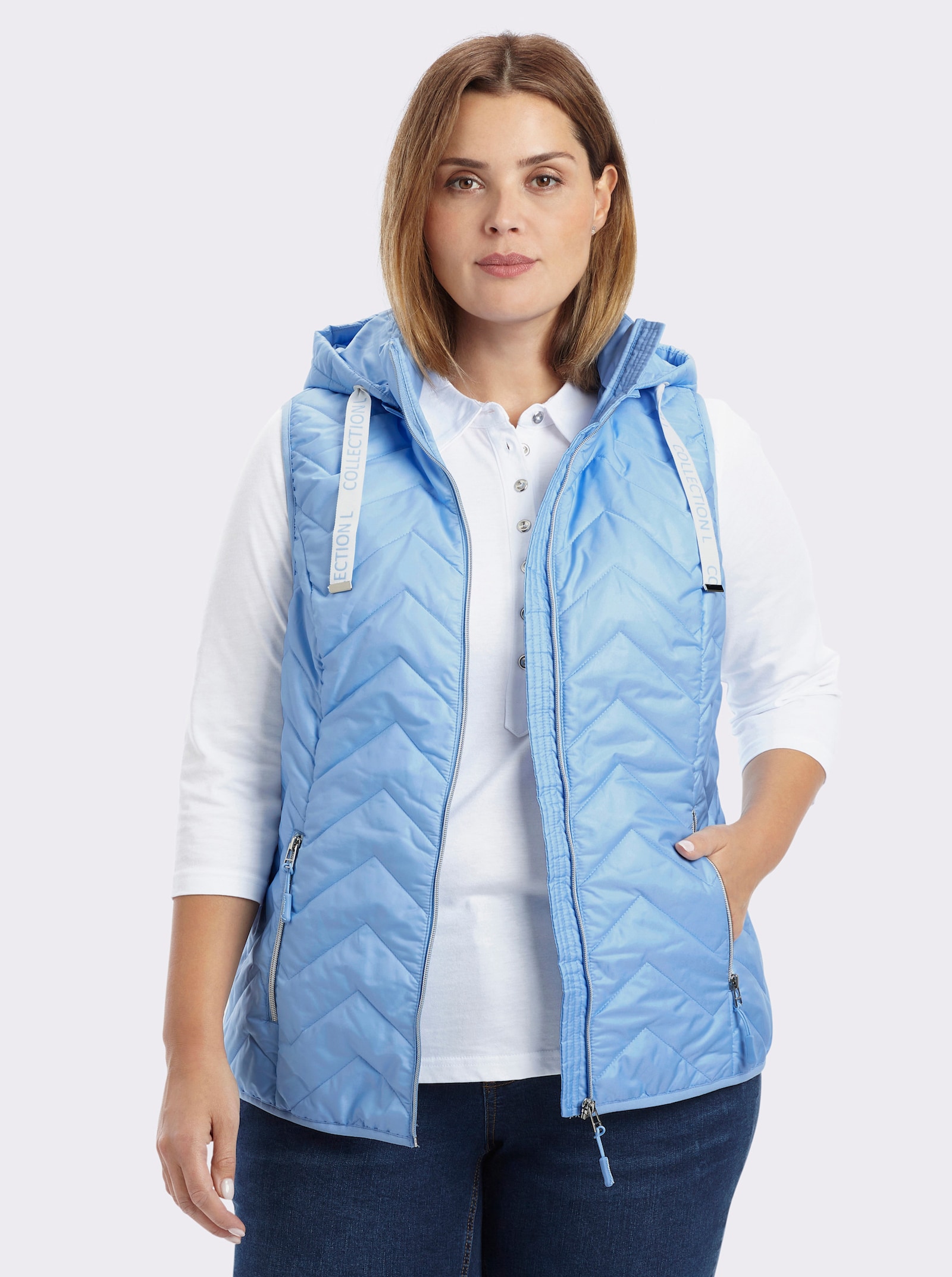 Steppweste im Zickzack-Muster - eisblau