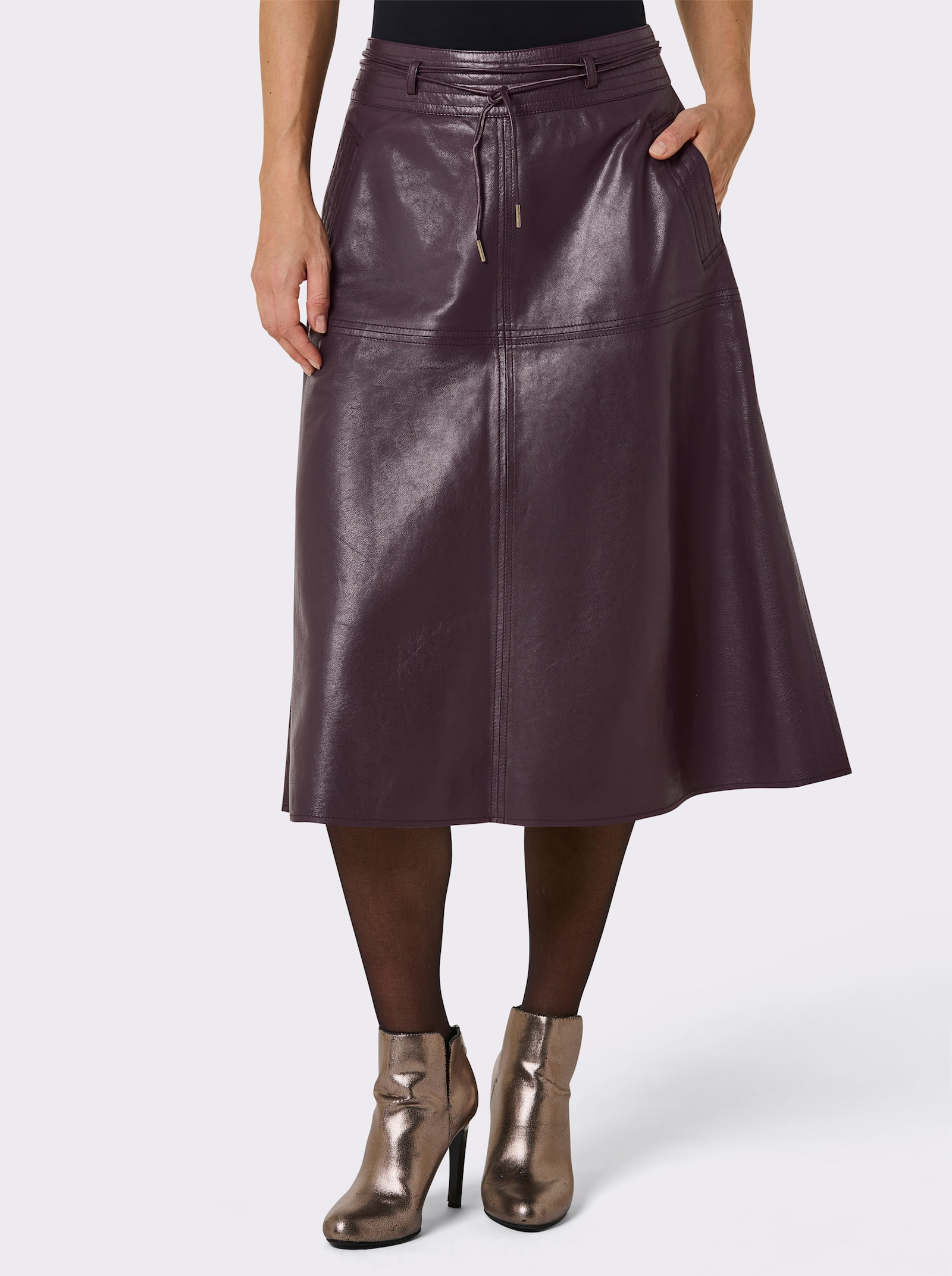 Mainpol Lederrock mit Bindegürtel - burgund