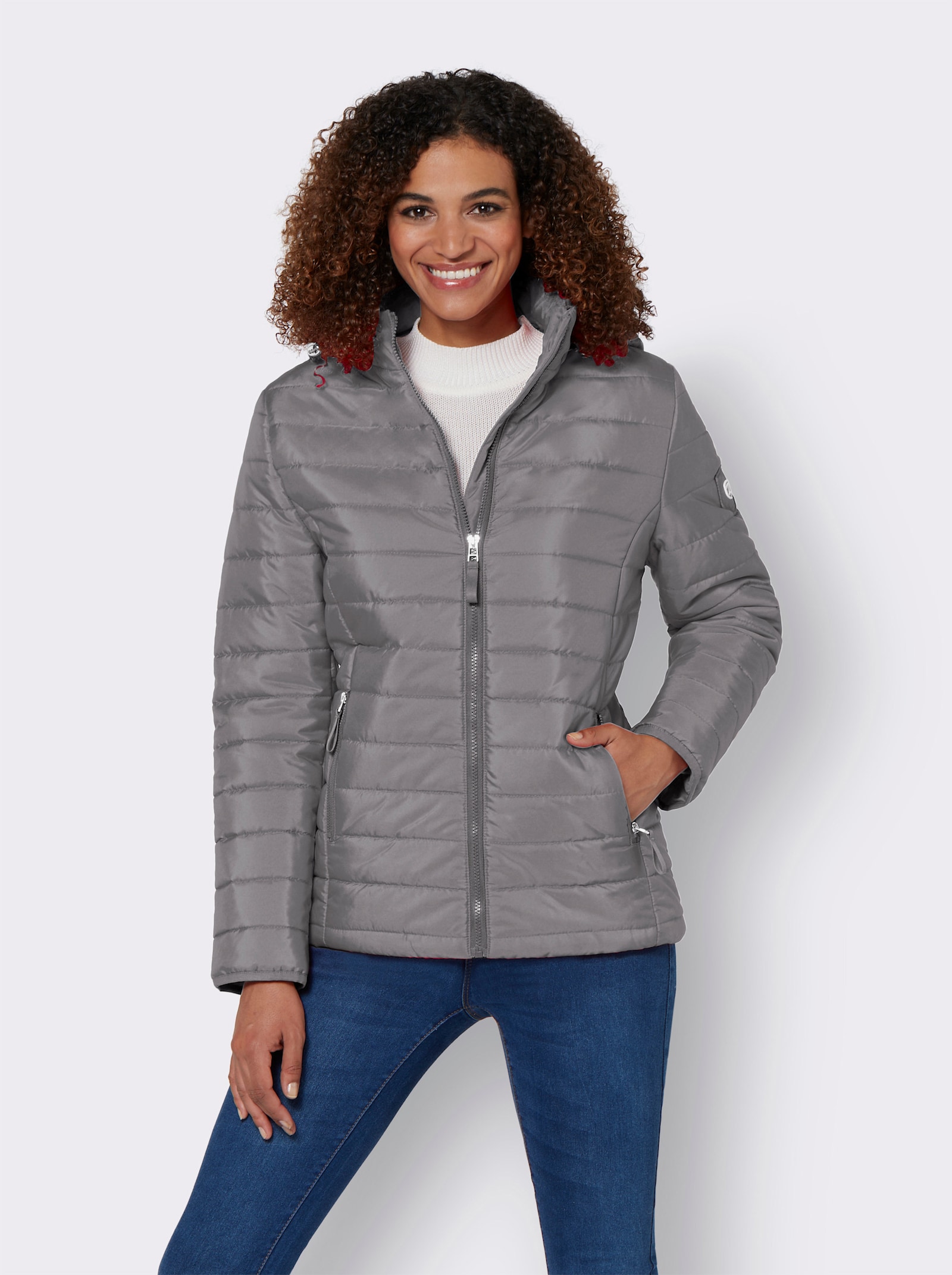 Steppjacke mit kontrastfarbenen Akzenten - grau