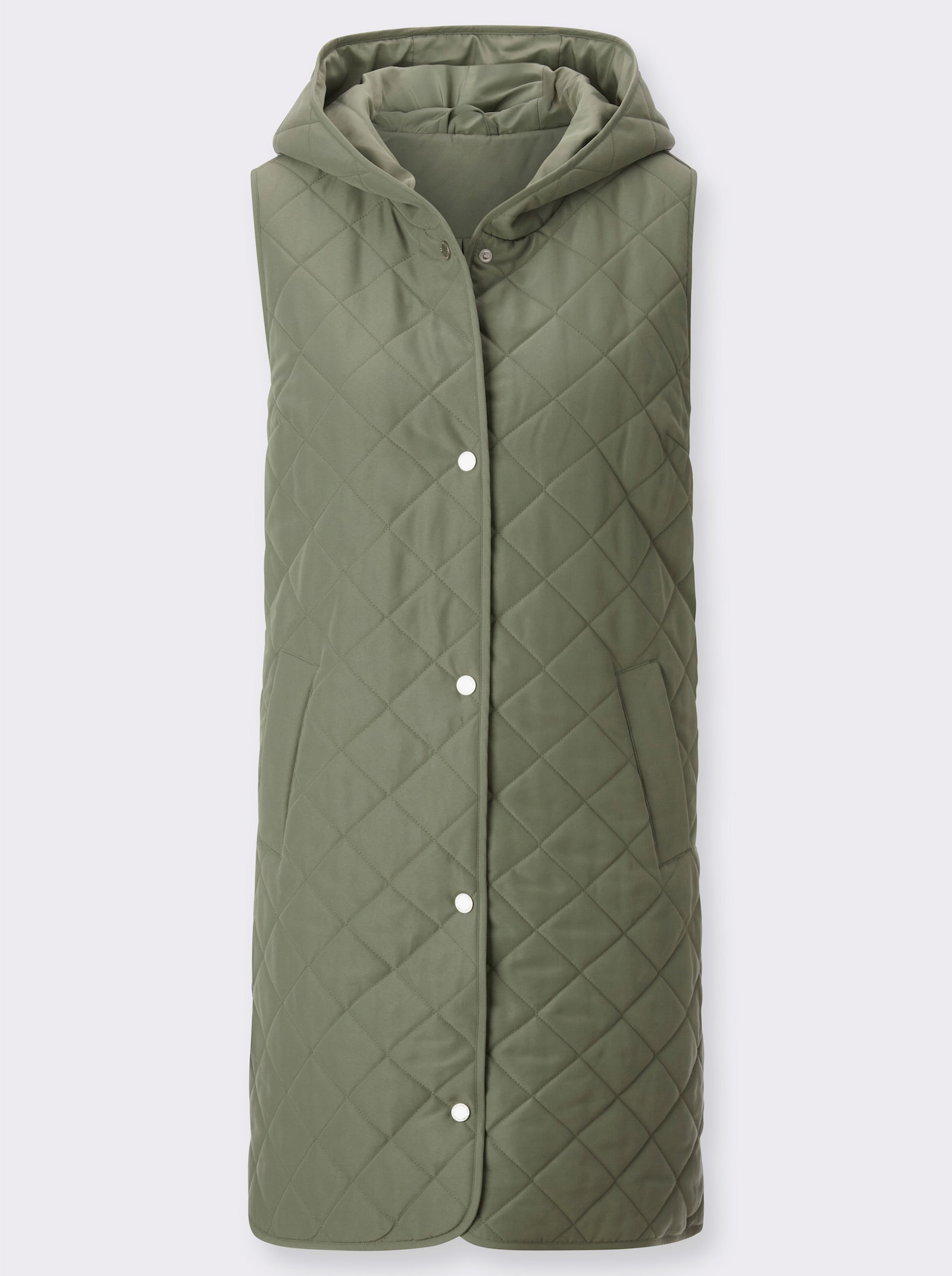 Lange bodywarmer met ruitstiksels - kaki