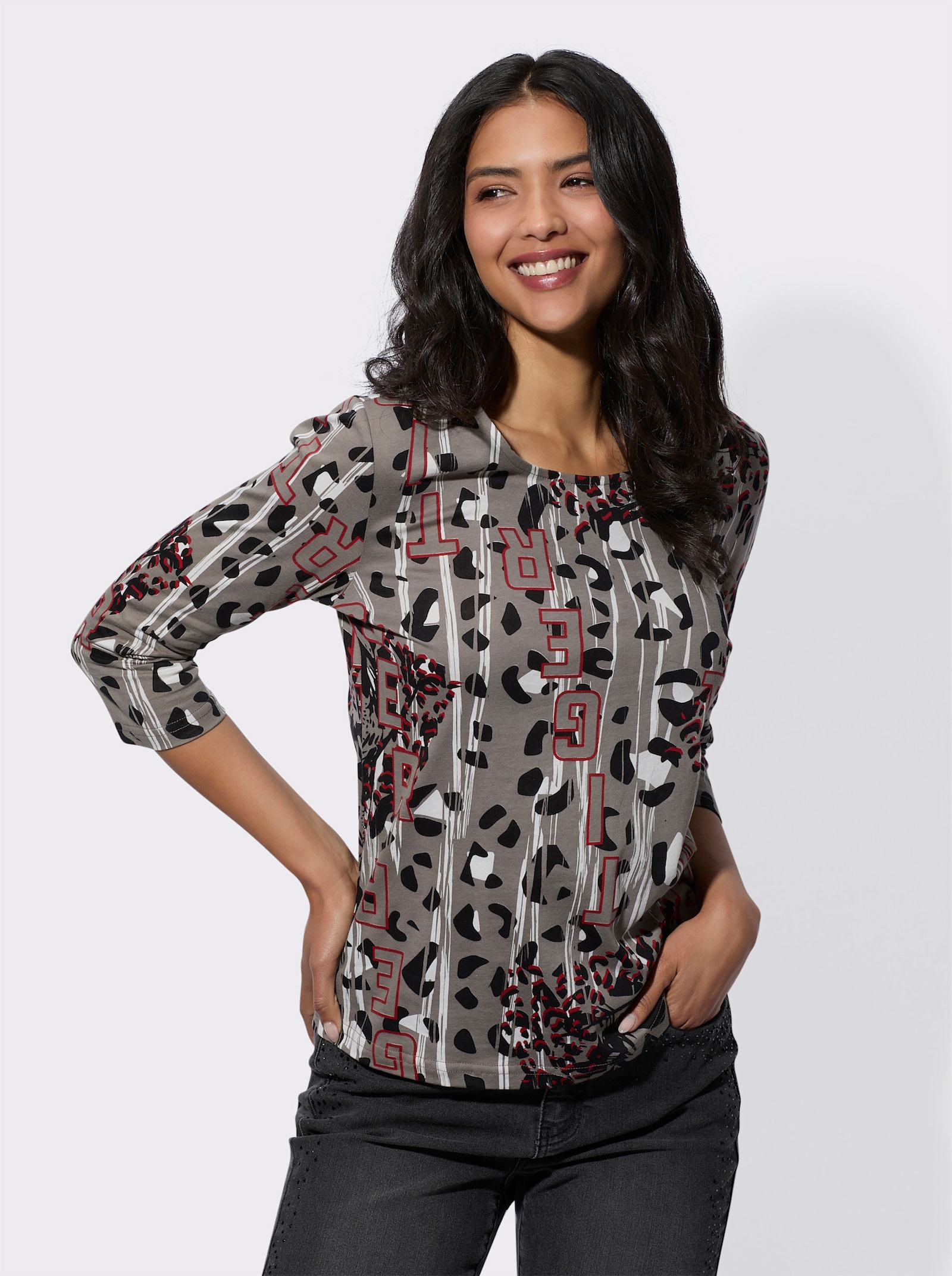 Tričko s okrúhlym výstrihom, mix vzorov - čierno-červená potlač