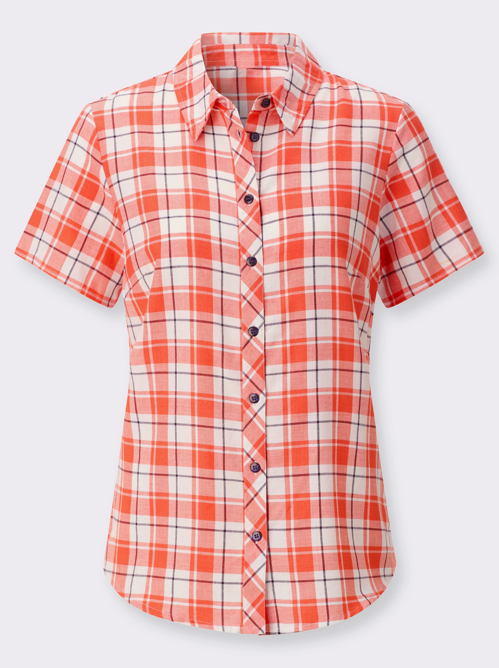 Karobluse mit Kellerfalte hinten - grapefruit-ecru-kariert