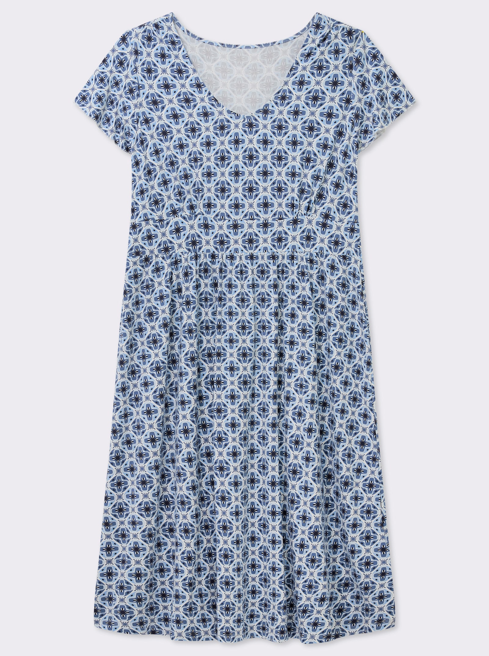 Jerseykleid im Druck-Dessin - jeansblau-ecru-bedruckt