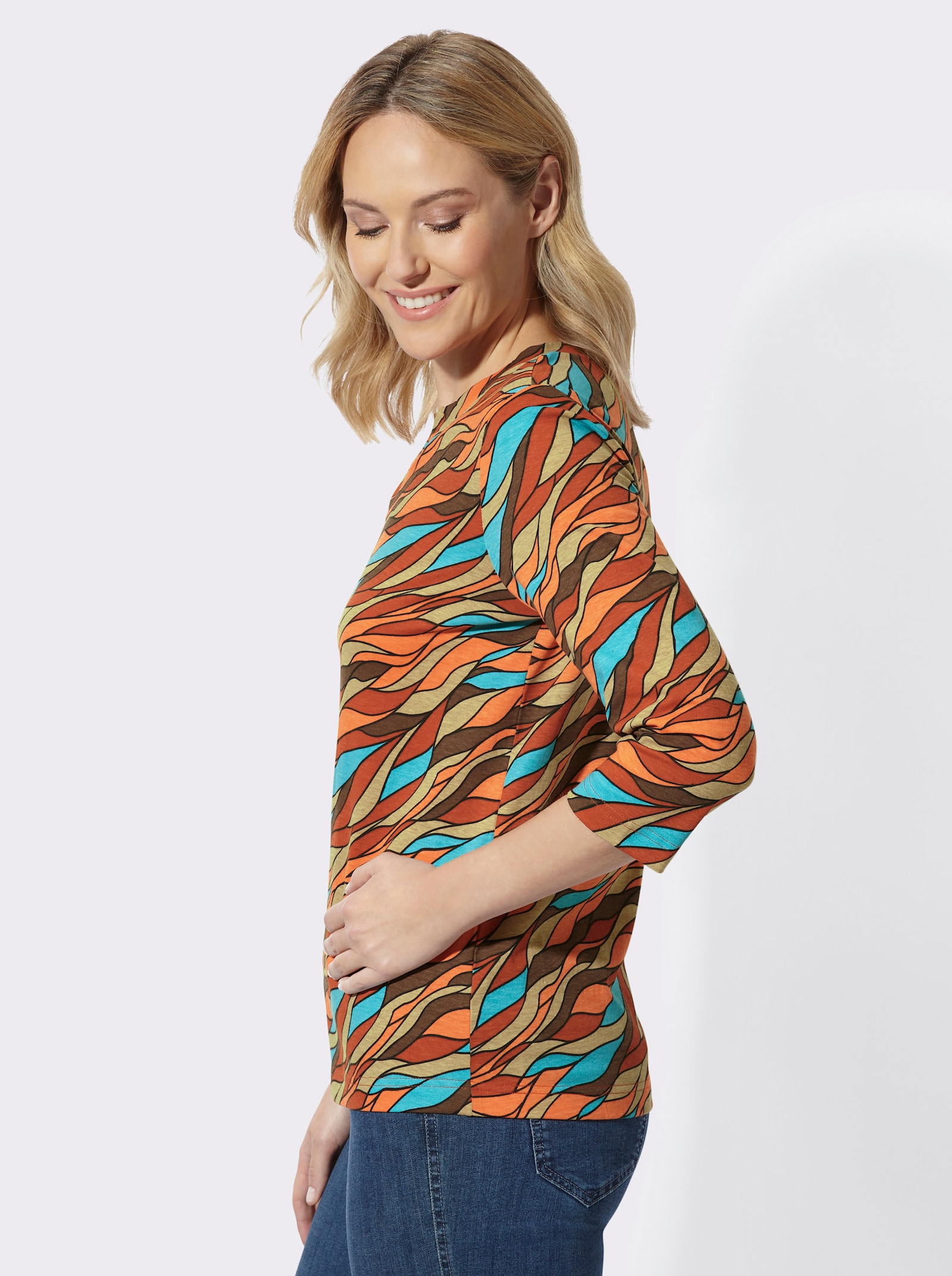 3/4-Arm-Shirt mit Allover-Print - rostrot-orange-bedruckt