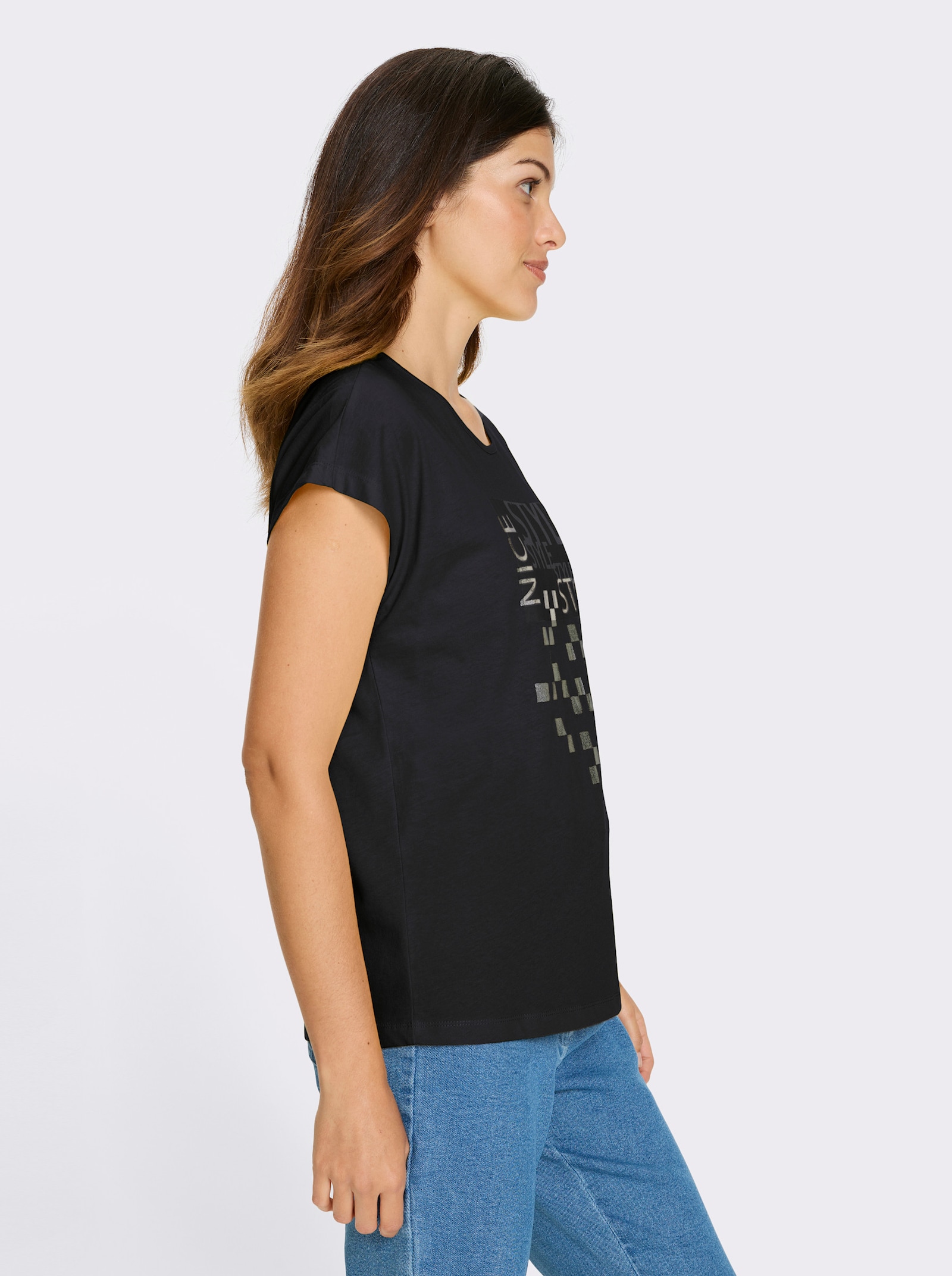 Kurzarmshirt mit silberfarbenen Effekten - schwarz