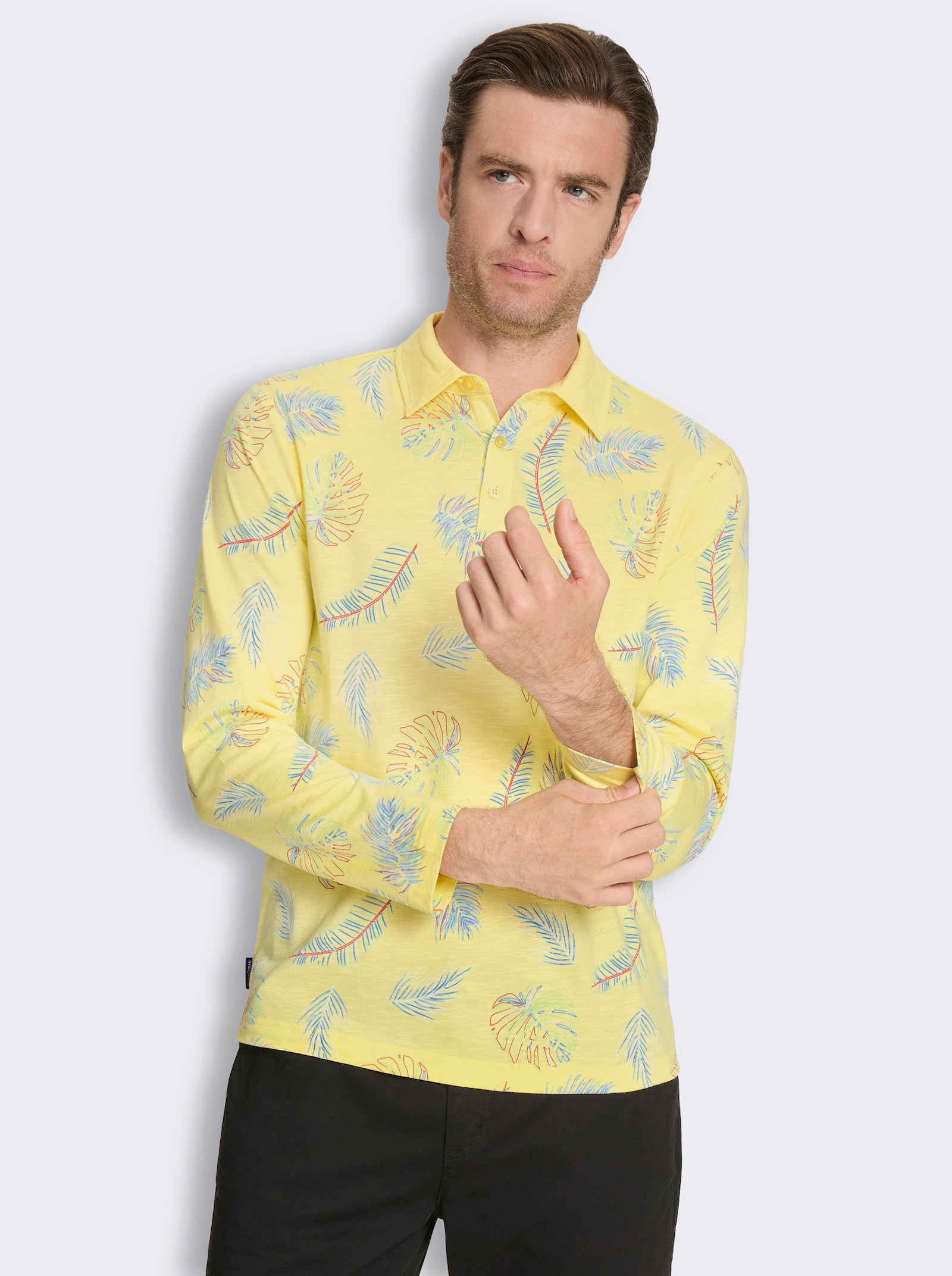 Marco Donati Langarmshirt aus Flammgarn - zitrone-bedruckt
