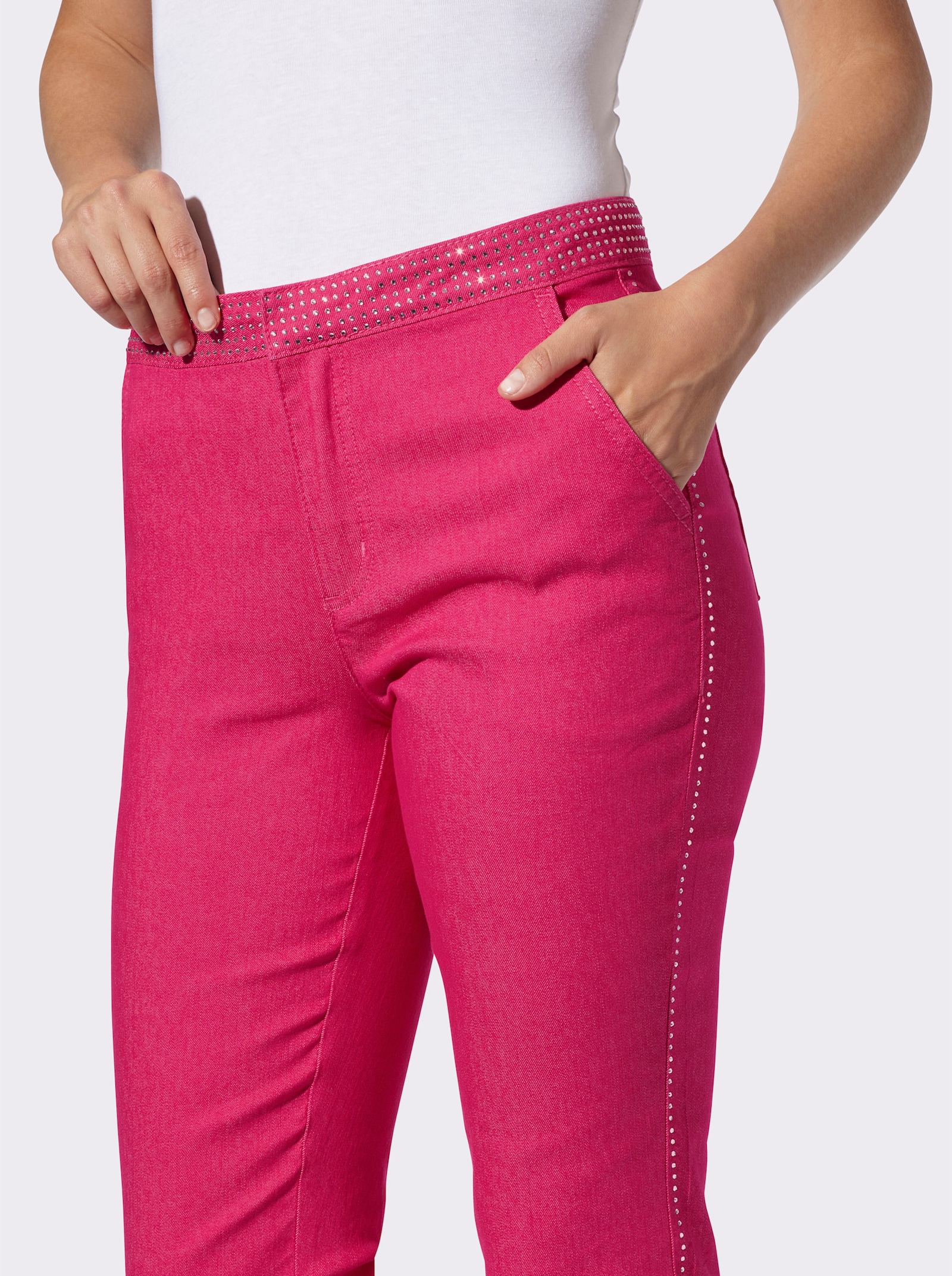heine Bootcut jeans met applicatie van glittersteentjes - pink