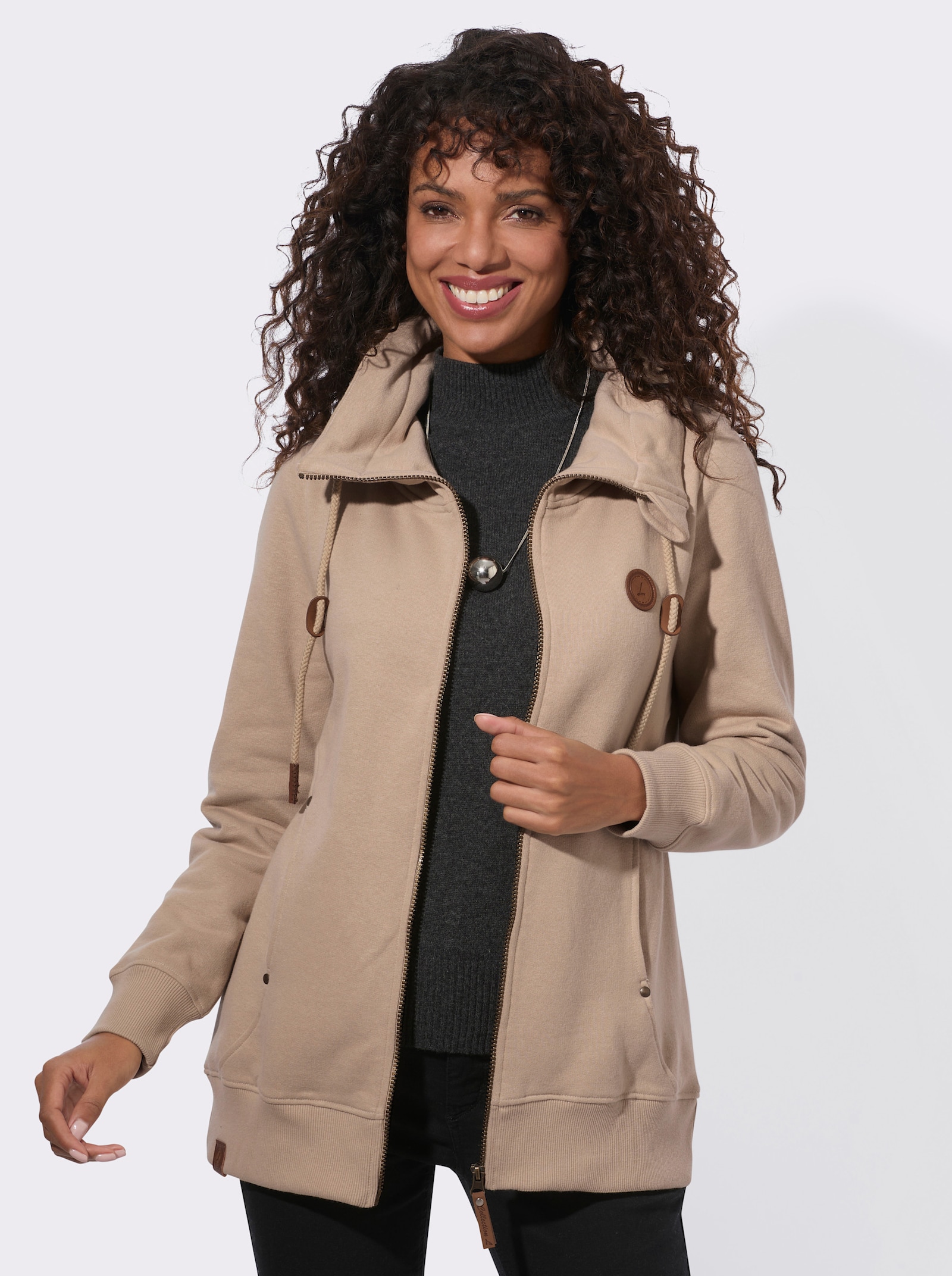 Shirtjacke mit Reißverschluss - beige