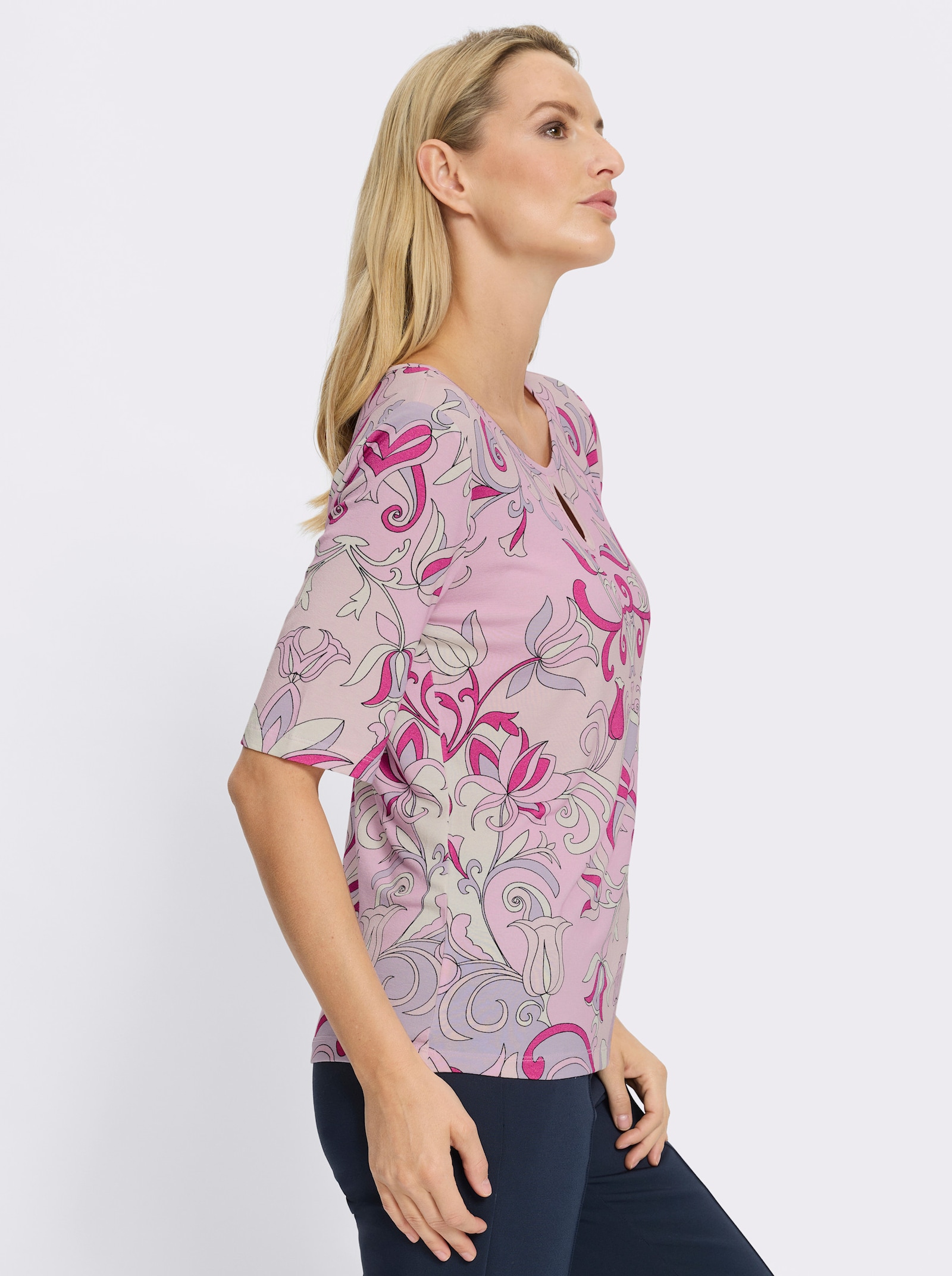 heine Kurzarmshirt mit Cut-outs - rosé-hellrosé-bedruckt