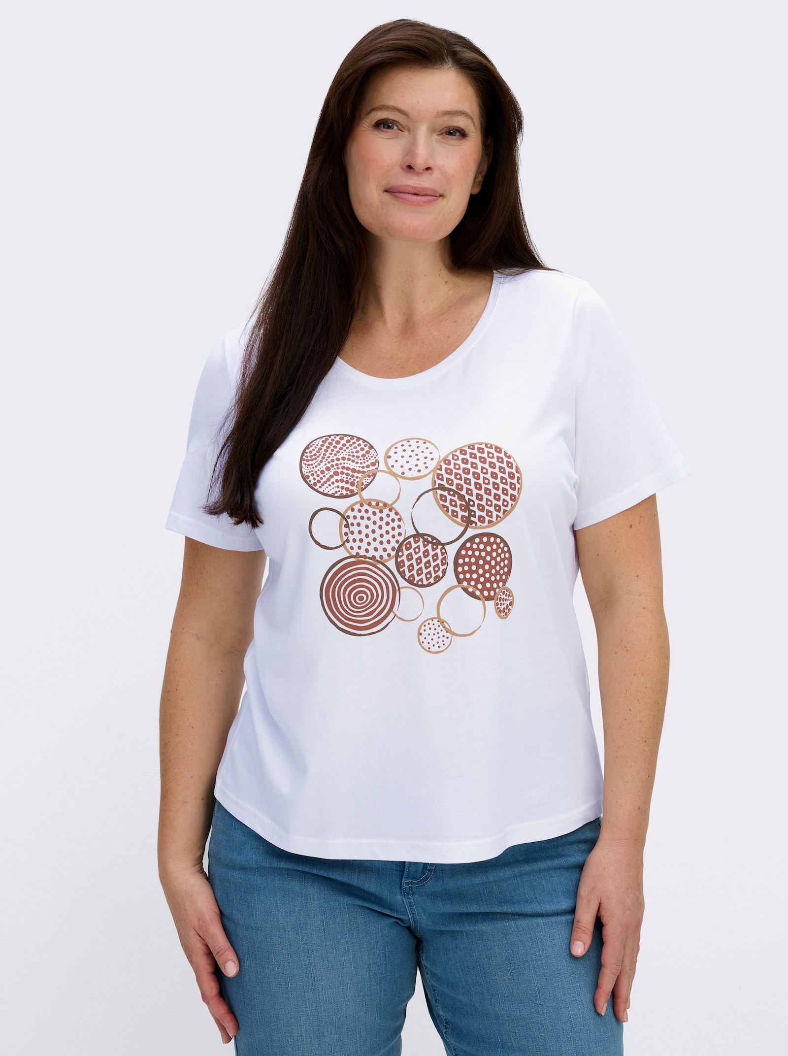 Kurzarmshirt mit platziertem Front-Druck - weiß-rotbraun-bedruckt