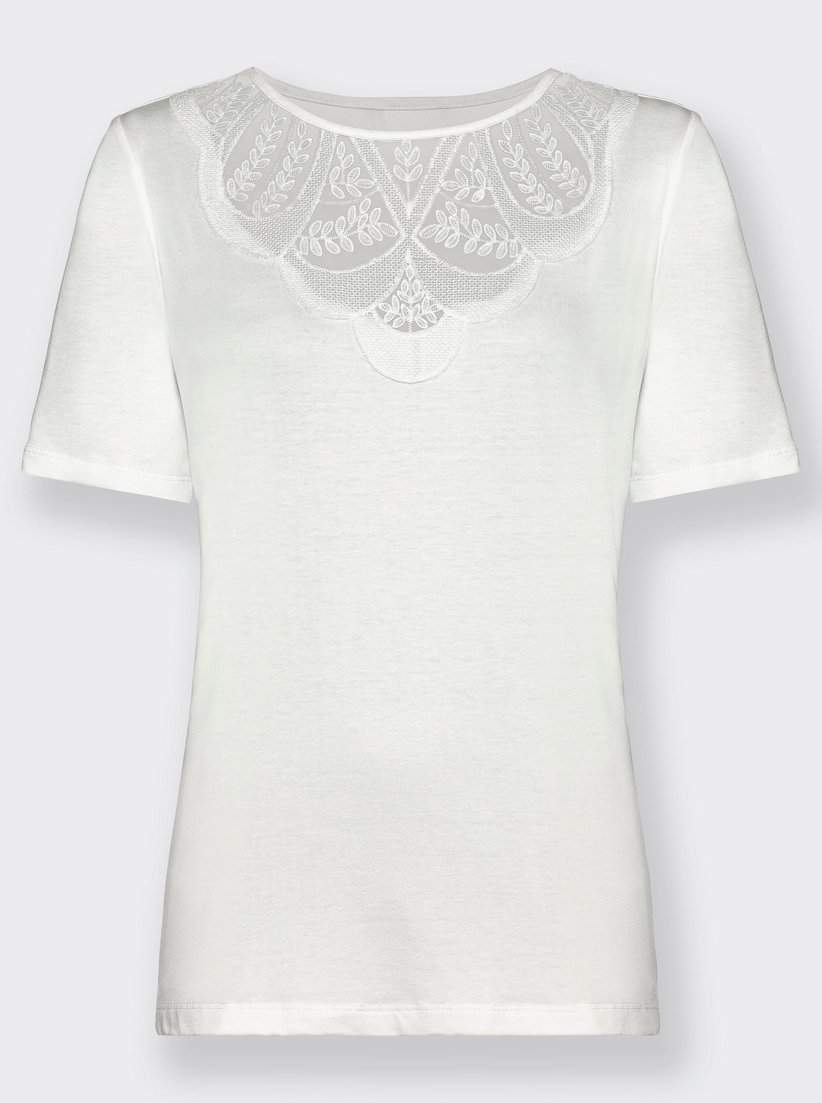 Shirt met ronde hals en kantinzet - ecru