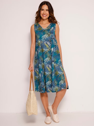 Sommerkleid - jeansblau-aquapetrol-bedruckt