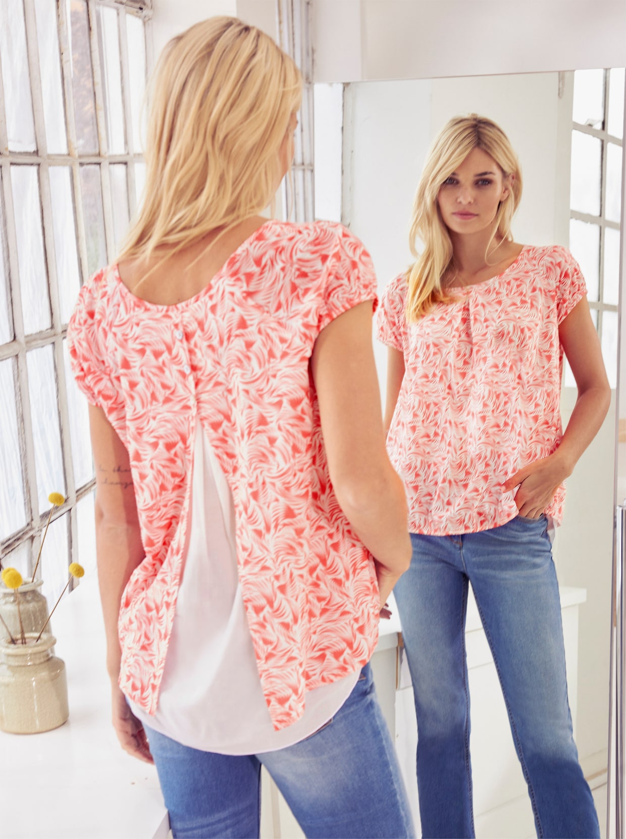 heine Blouse met print - koraal/ecru bedrukt