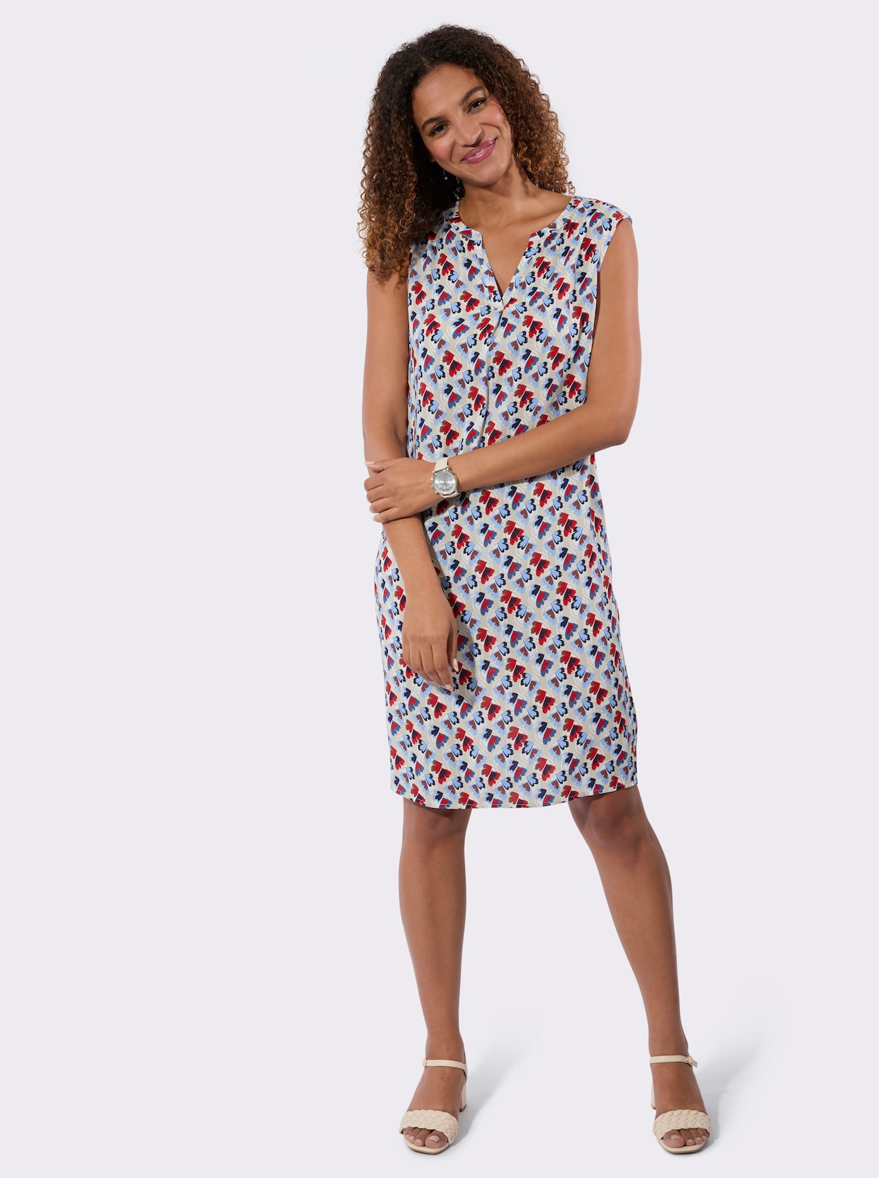 Druckkleid - himmelblau-erdbeere-bedruckt