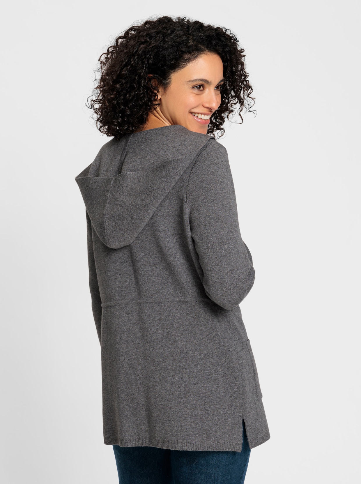 Kapuzenstrickjacke - anthrazit-meliert