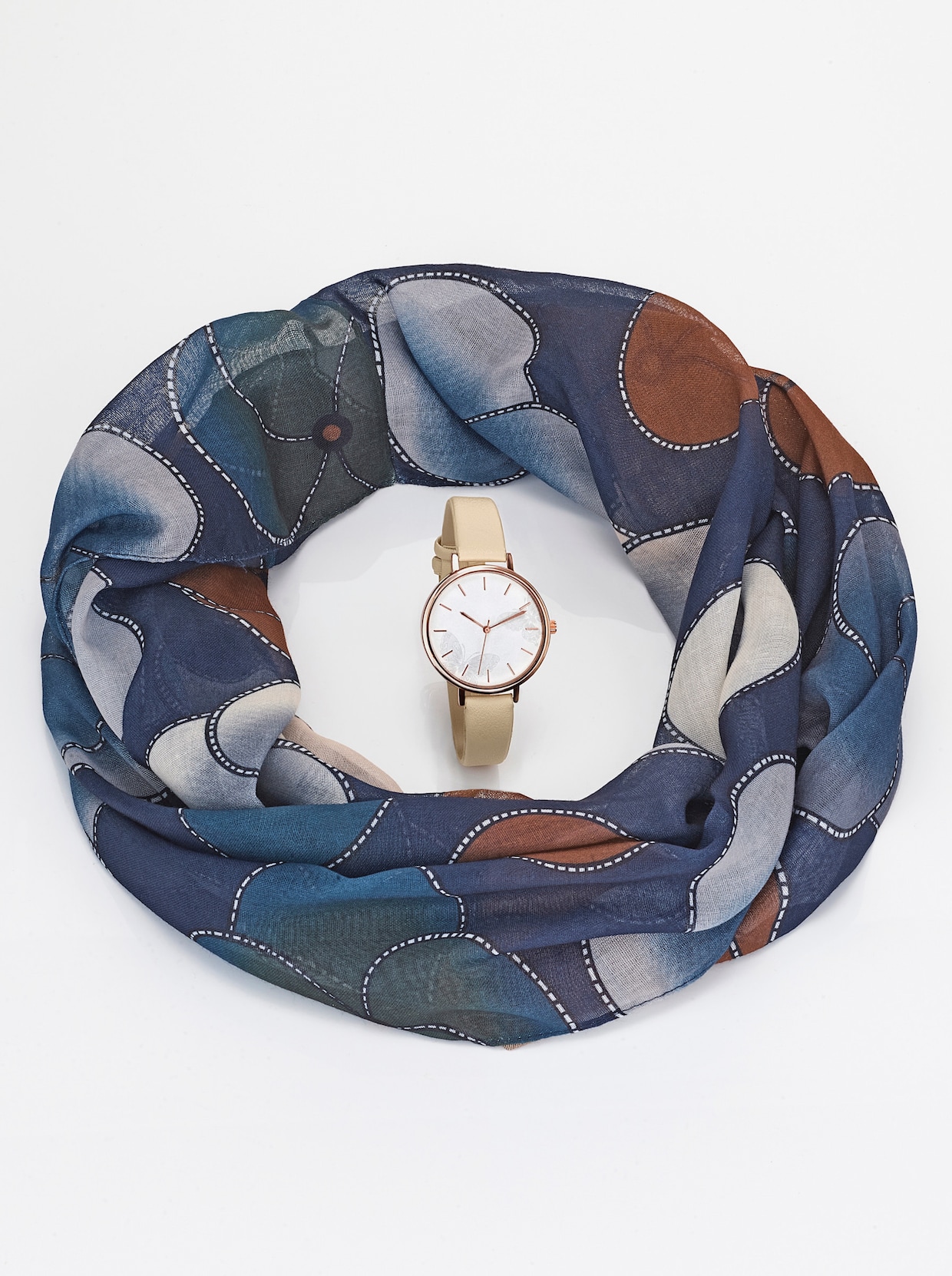 Colsjaal met horloge - bleu