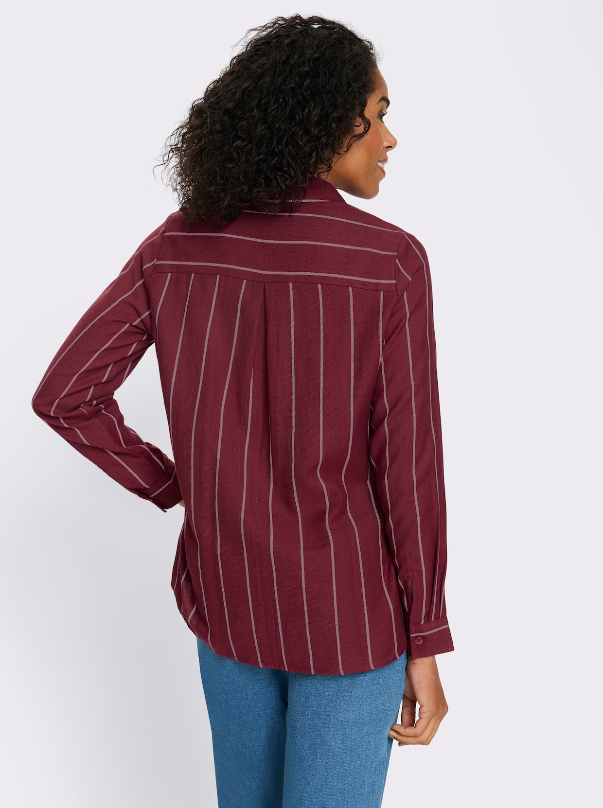 Longbluse im Streifen-Dessin - dunkelrot-ecru-gestreift