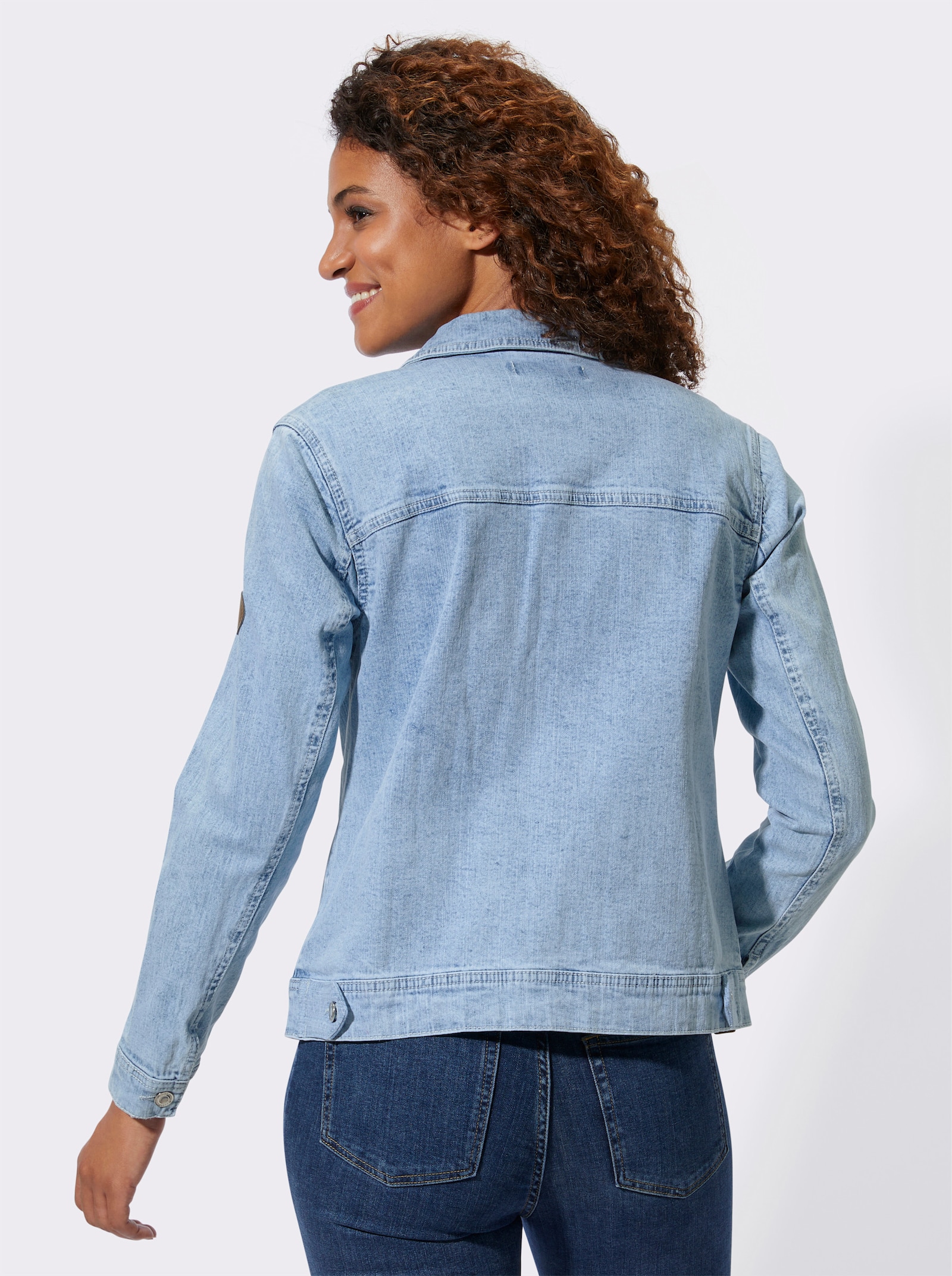 Jeansjacke mit Knopfmanschetten - blue-bleached