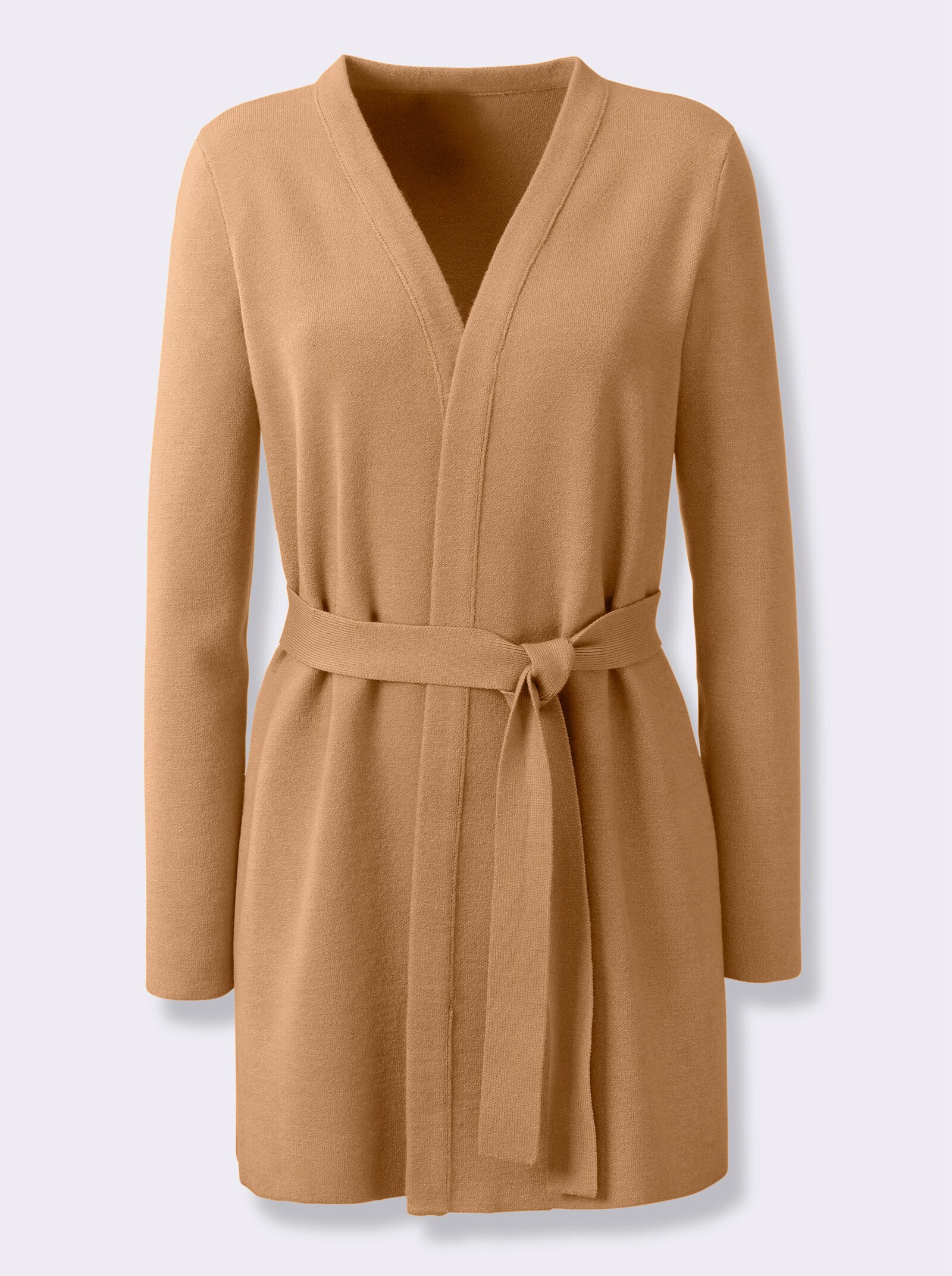 heine Longstrickjacke mit abnehmbarem Bindegürtel - camel