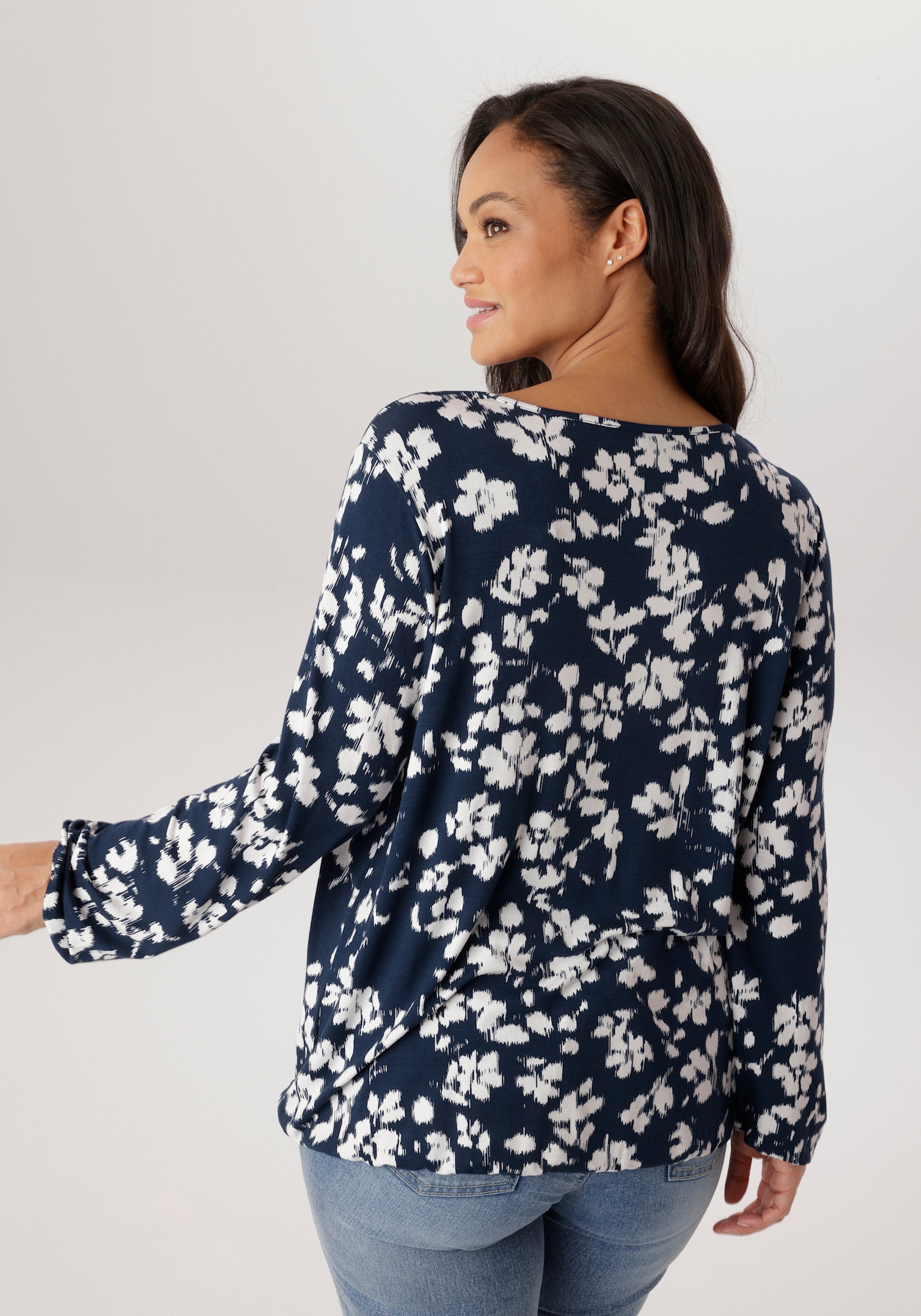 Aniston PLUS Langarmshirt - weiß-blau