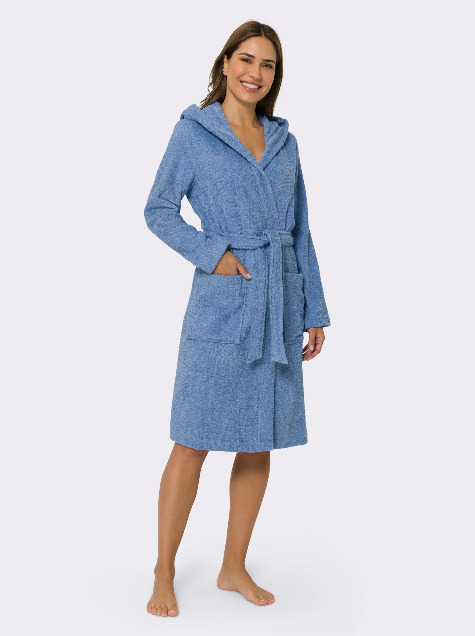 Damenbademantel mit Kapuze - himmelblau
