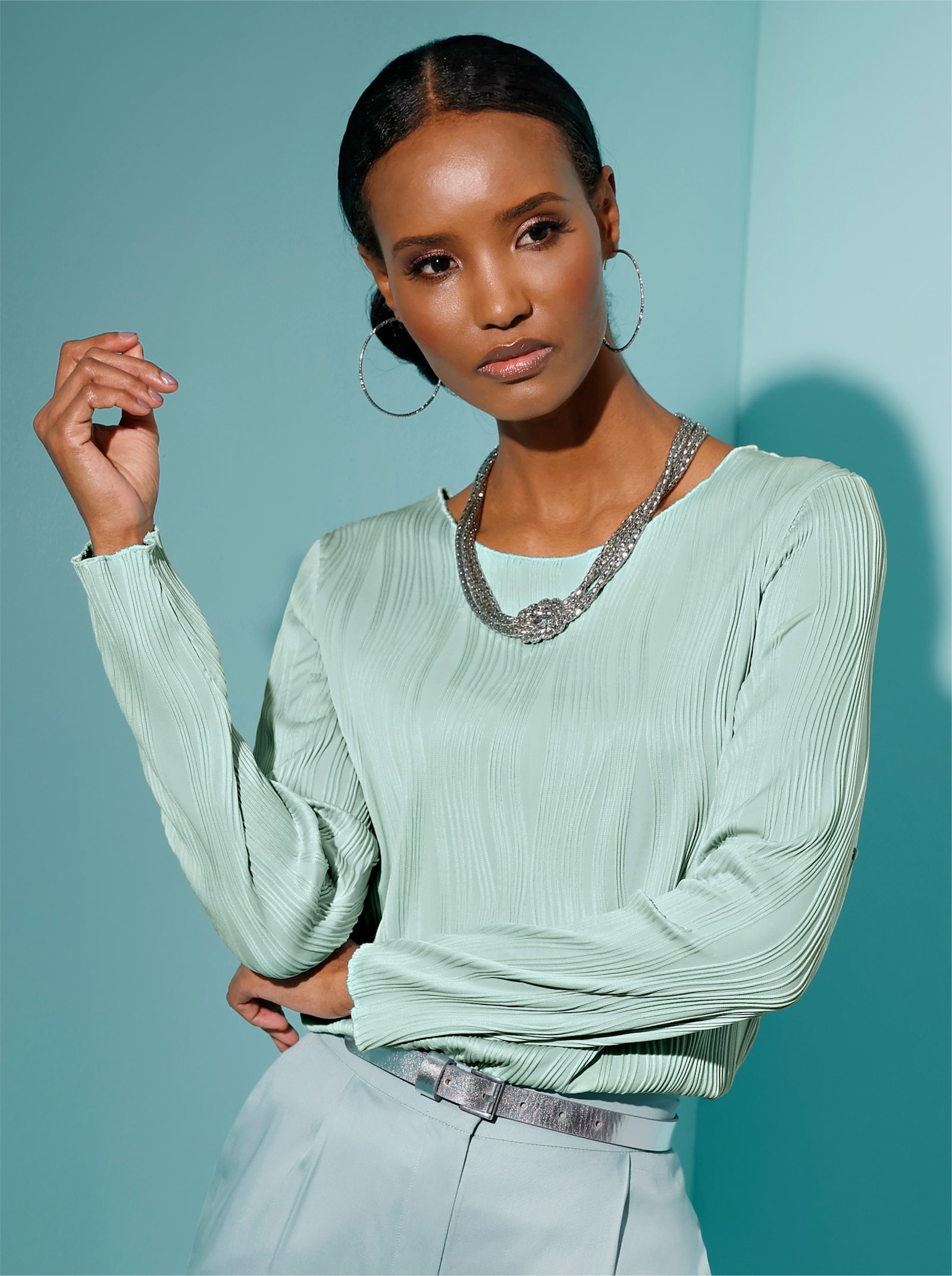 Langarmshirt mit Wellen-Struktur - kalkmint