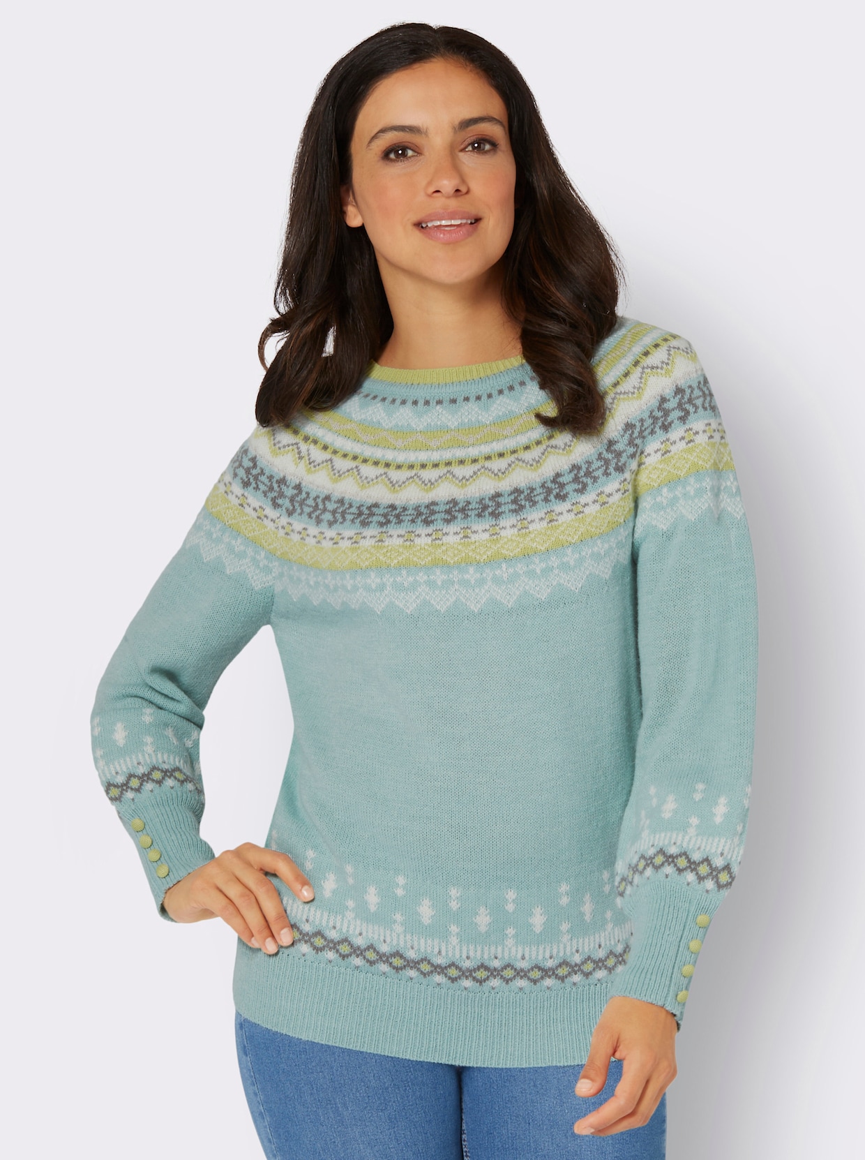 Pullover - kalkmint-grau-gemustert