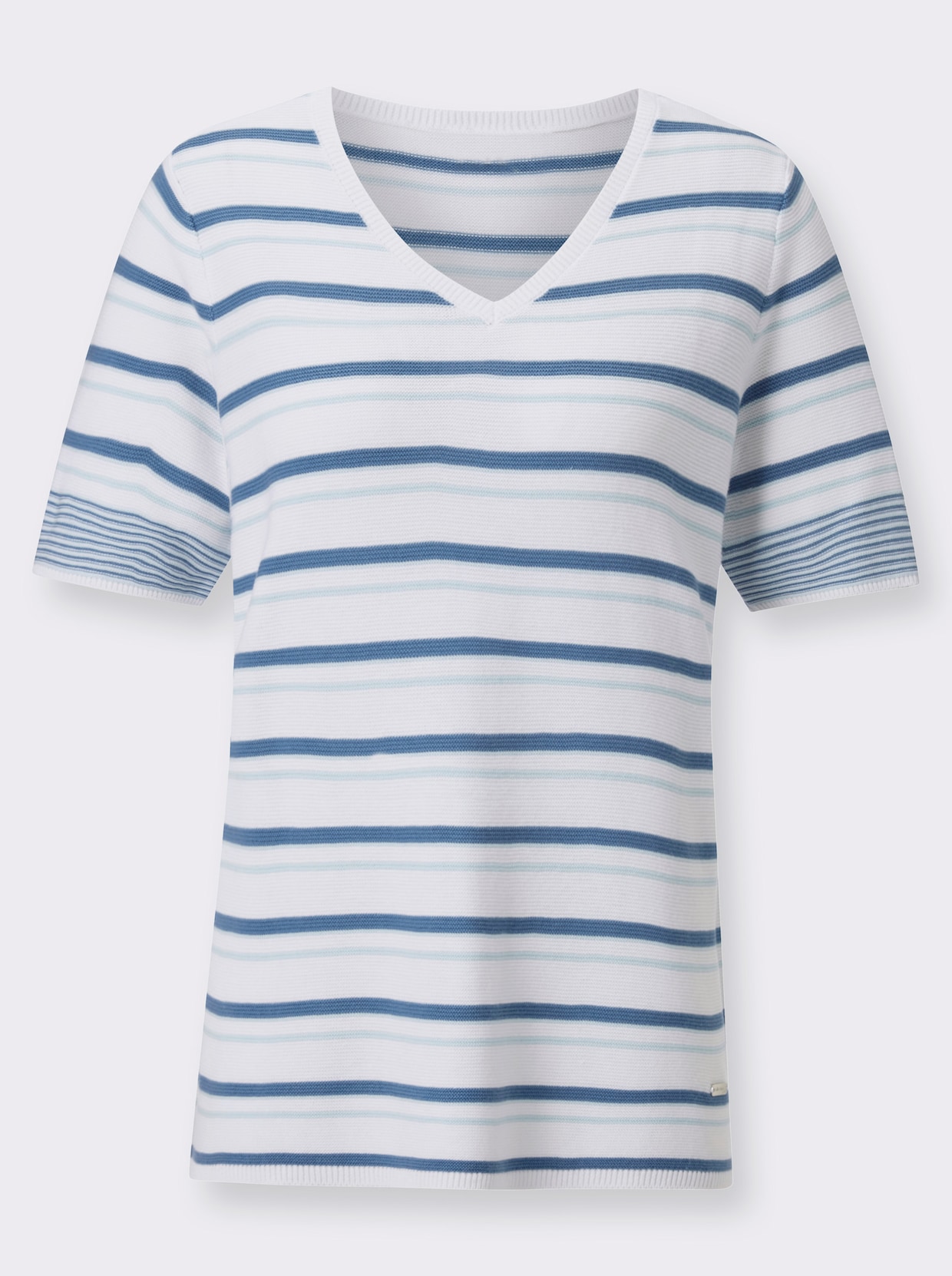 Pullover met korte mouwen - middenblauw/wit gestreept