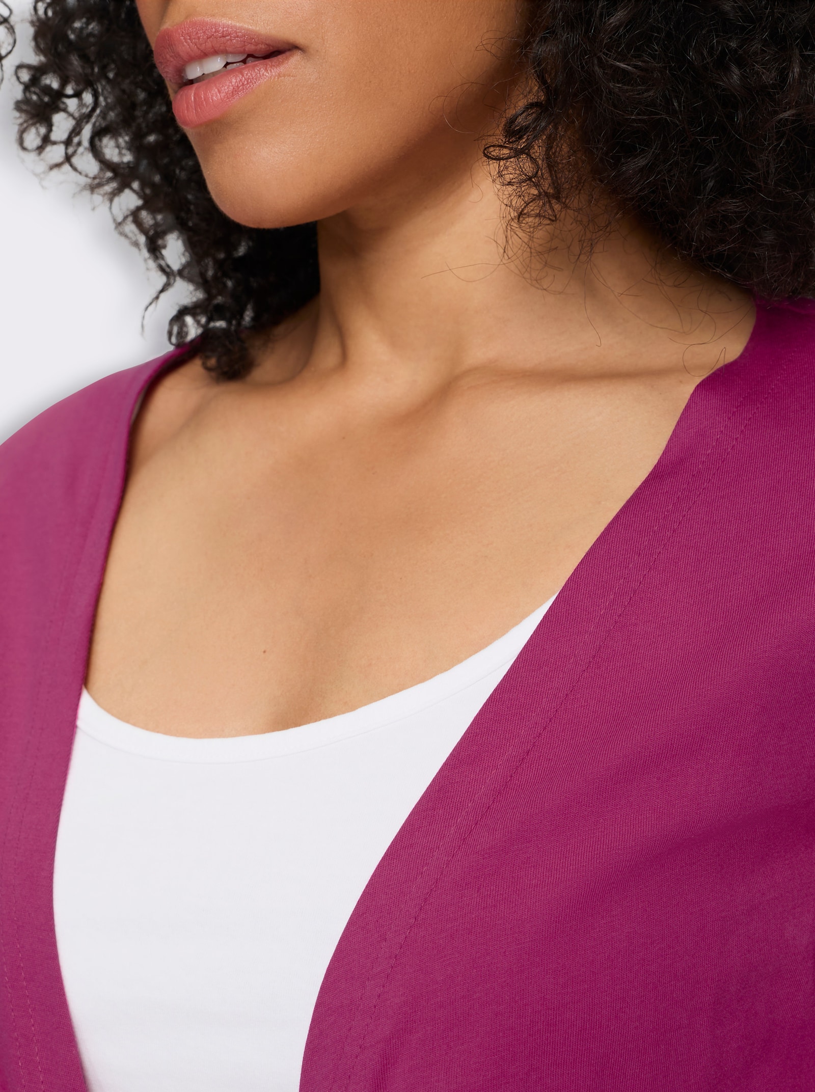 Shirtjacke mit Saum zum Knoten - magenta