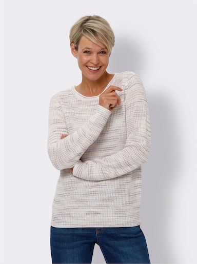 Rundhalspullover mit mehrfarbigem Strickmuster - ecru-violett-gemustert