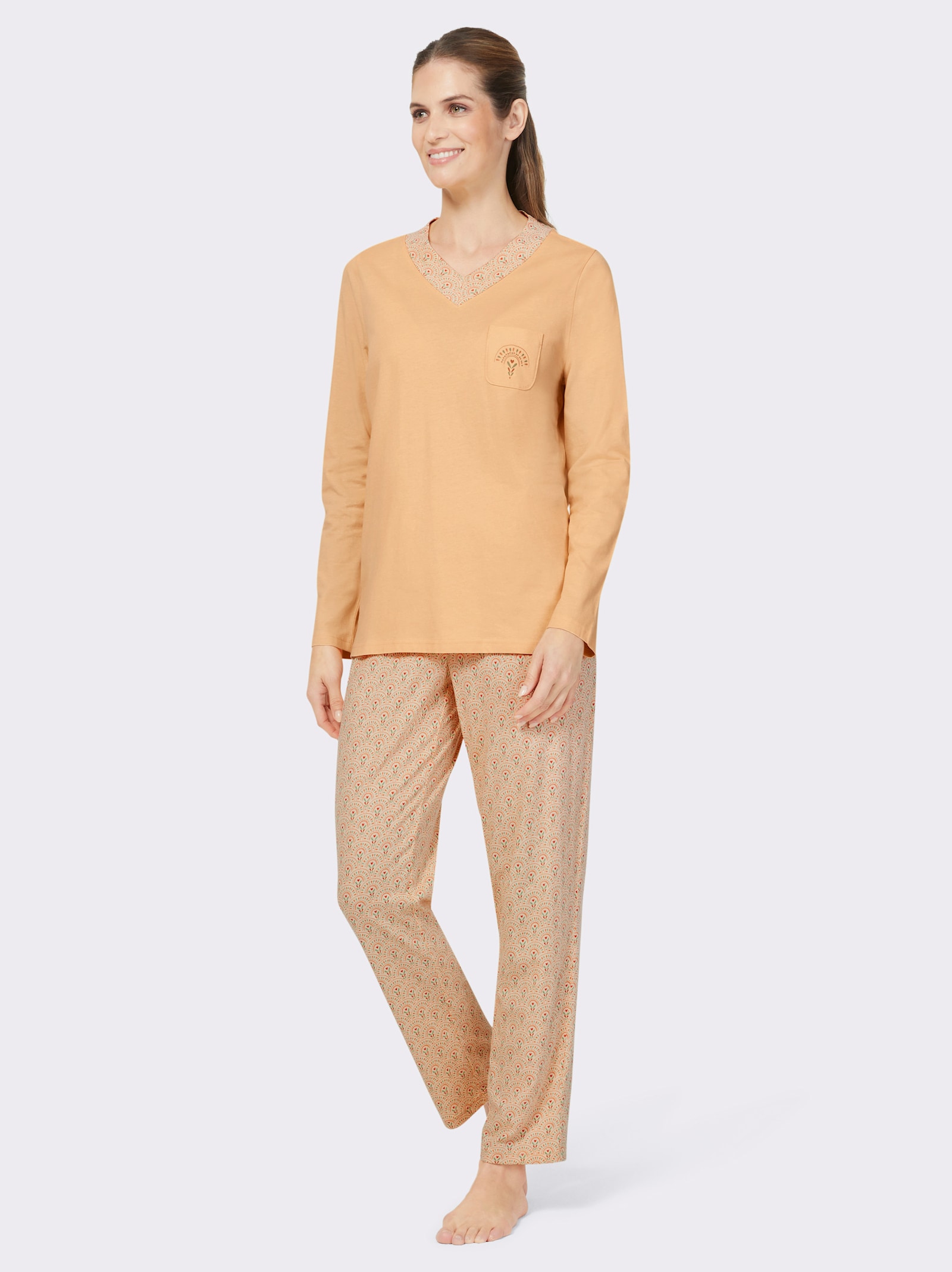 wäschepur Pyjamas med V-ringning - aprikos